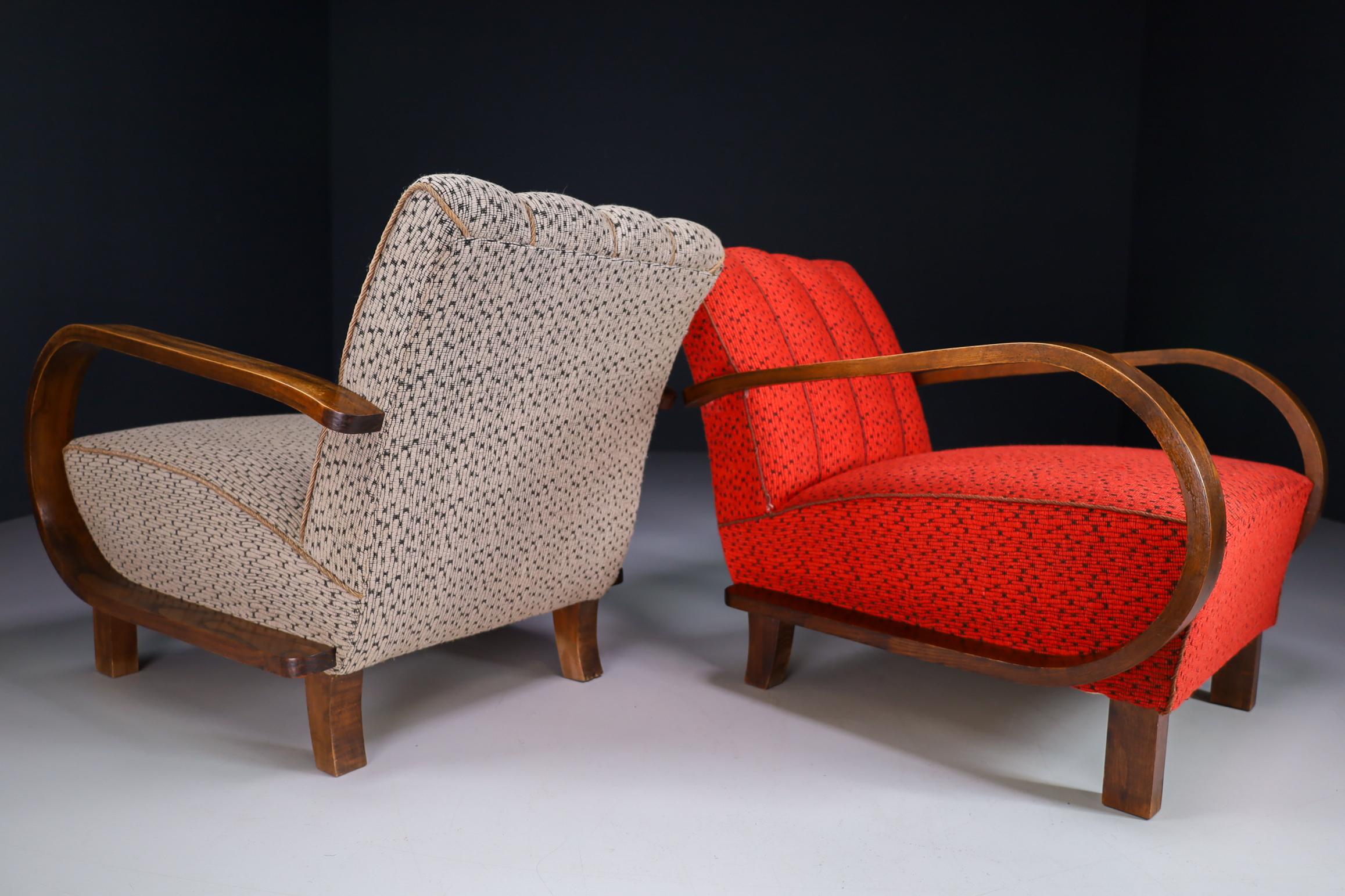 Art-Deco Armchairs in Bentwood and Original Fabric, Austria, 1930s For Sale 1