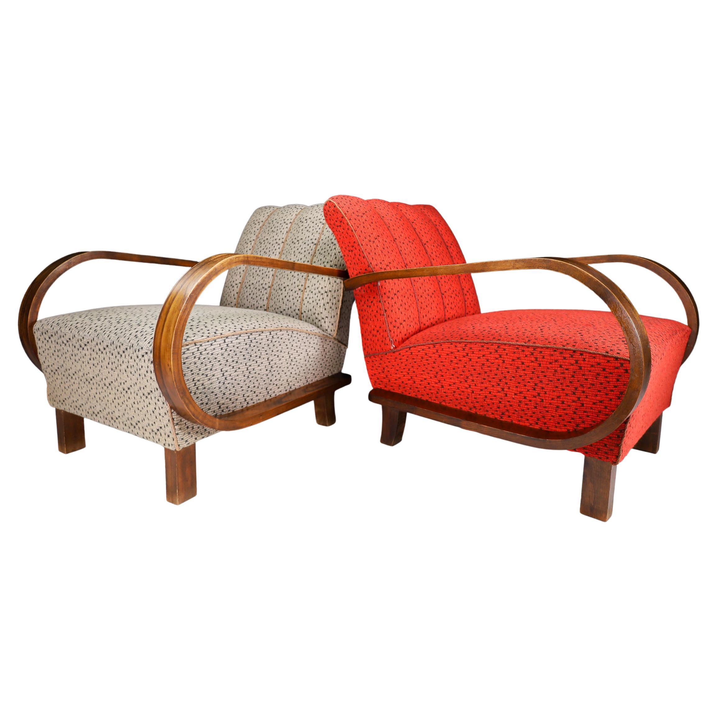 Art-Deco Armchairs in Bentwood and Original Fabric, Austria, 1930s For Sale