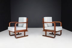 Art Deco Armchairs In Oak Bentwood and New Upholstery, Austria 1930
