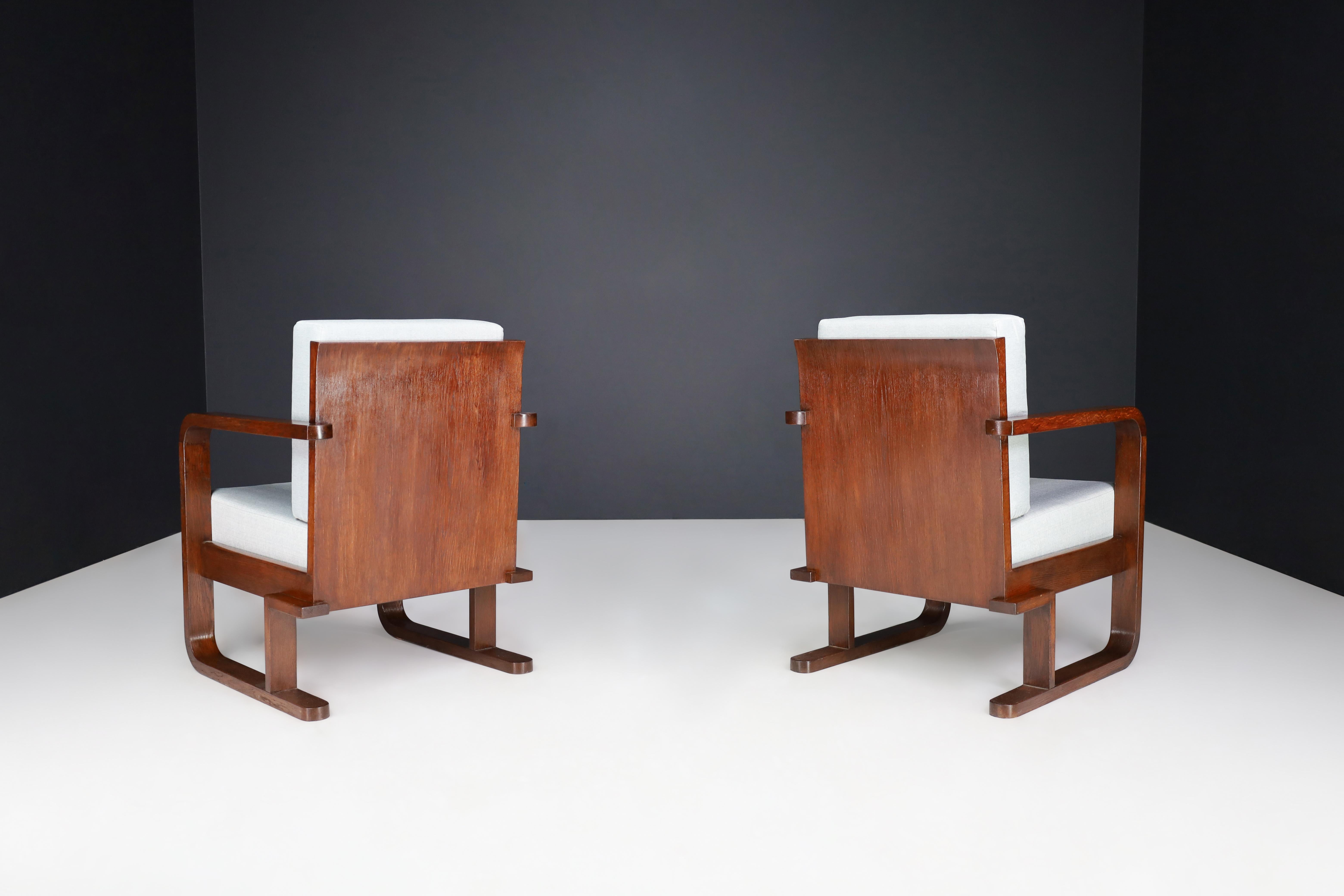 20th Century Art Deco Armchairs In Oak Bentwood and New Upholstery, Austria 1930   For Sale