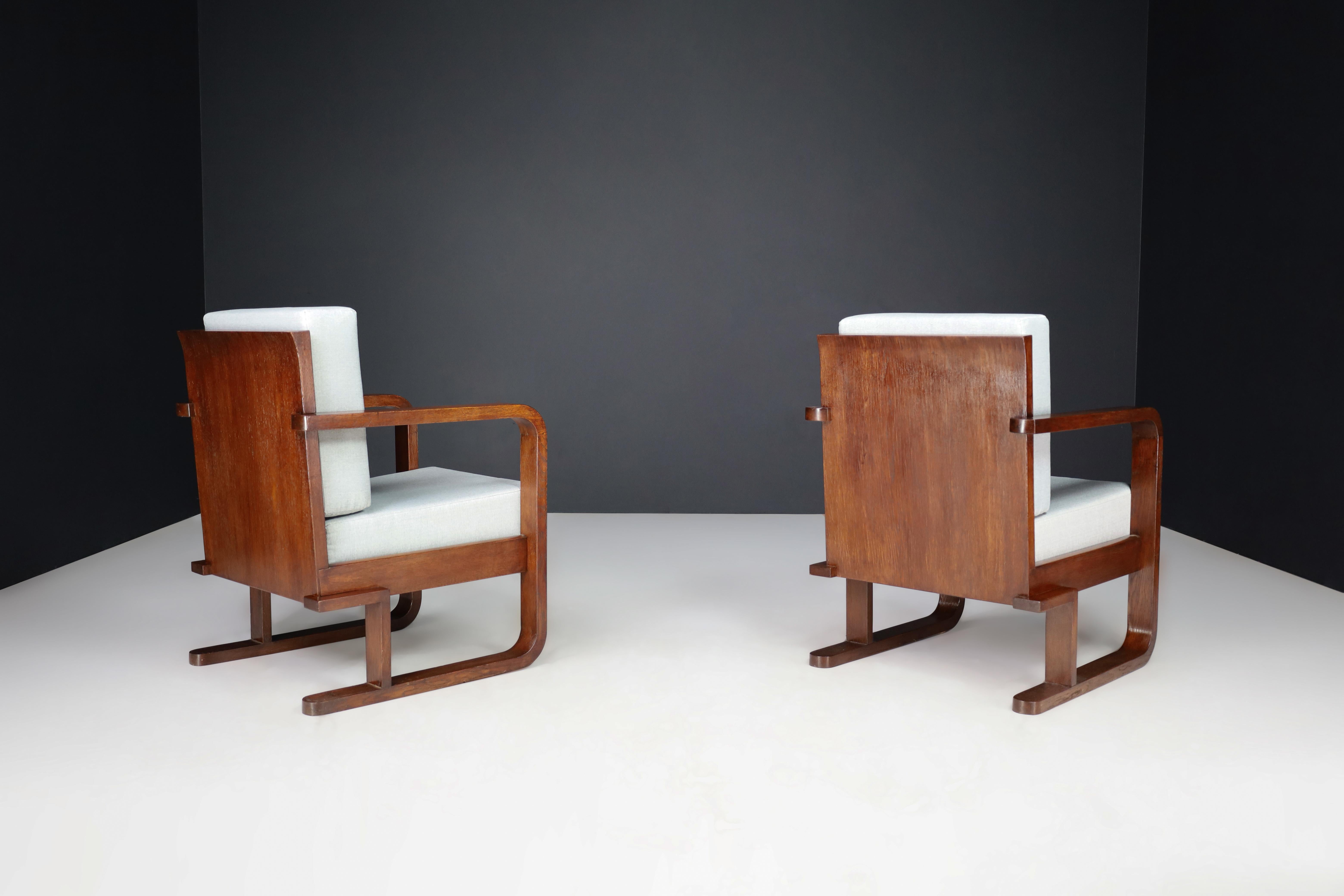 Art Deco Armchairs In Oak Bentwood and New Upholstery, Austria 1930   For Sale 1