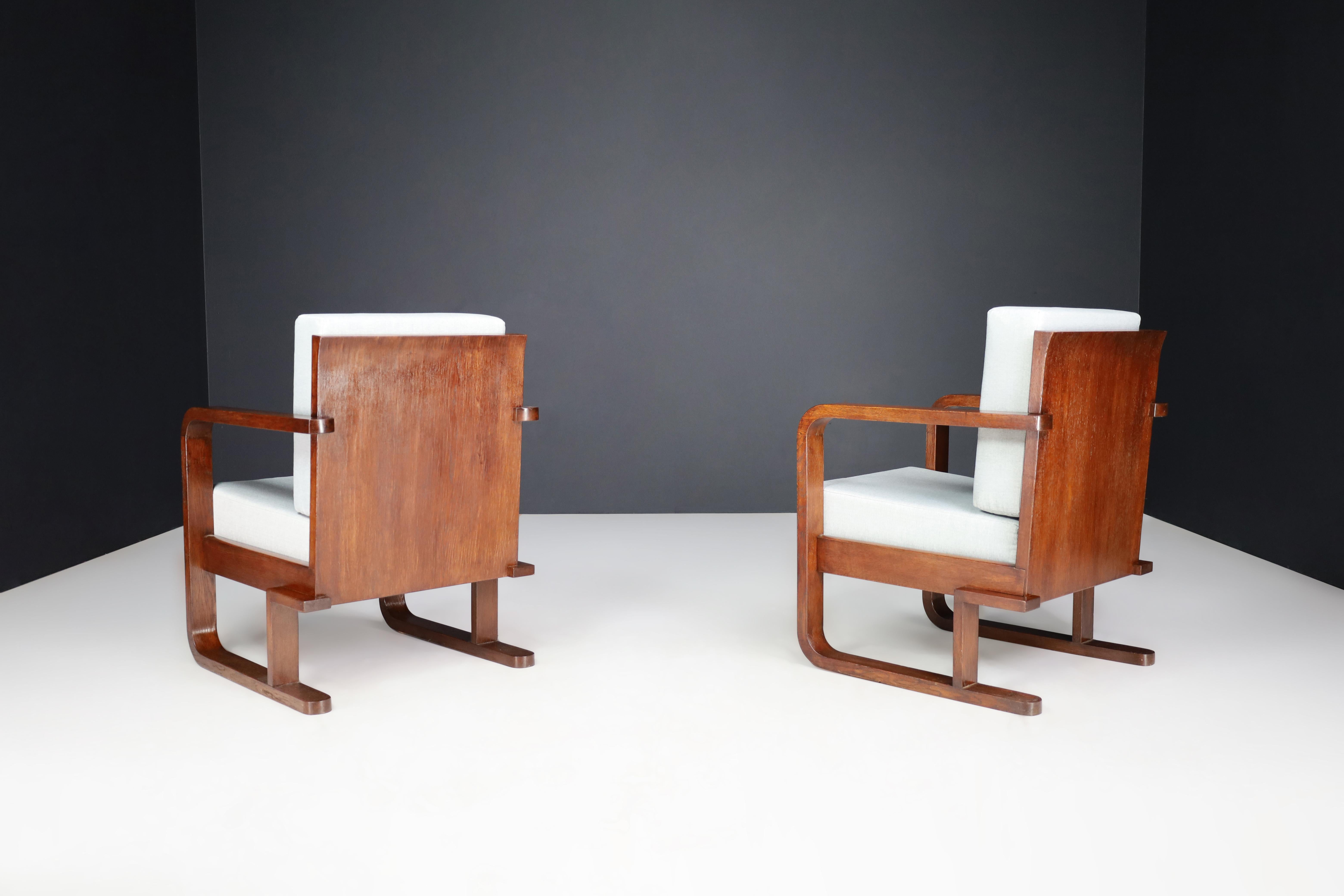 Art Deco Armchairs In Oak Bentwood and New Upholstery, Austria 1930   For Sale 3