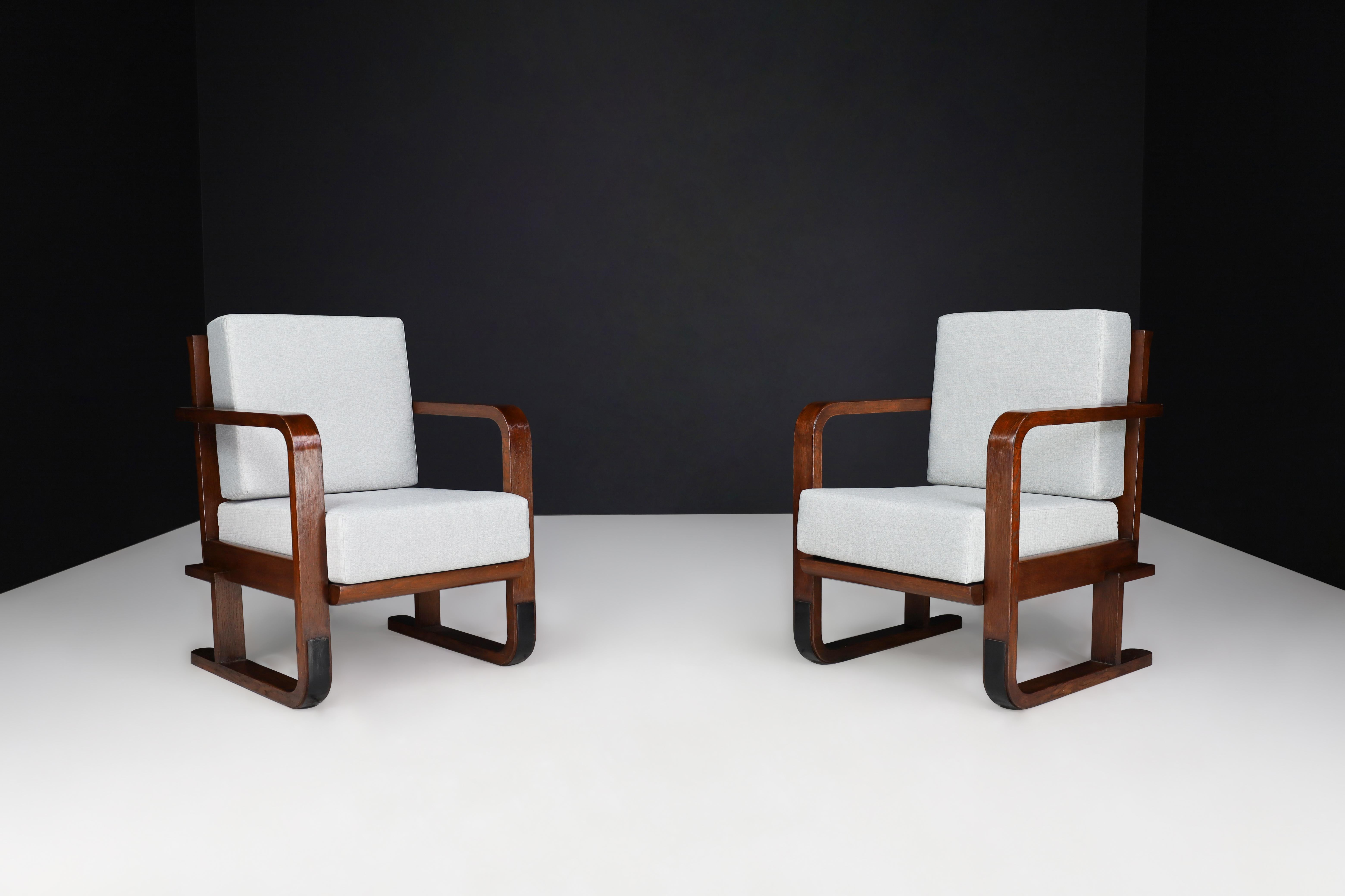 Art Deco Armchairs In Oak Bentwood and New Upholstery, Austria 1930   For Sale 4