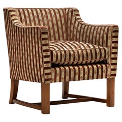 Art Deco Armchair in Red Striped Fleurs de Lit Pattern Upholstery 