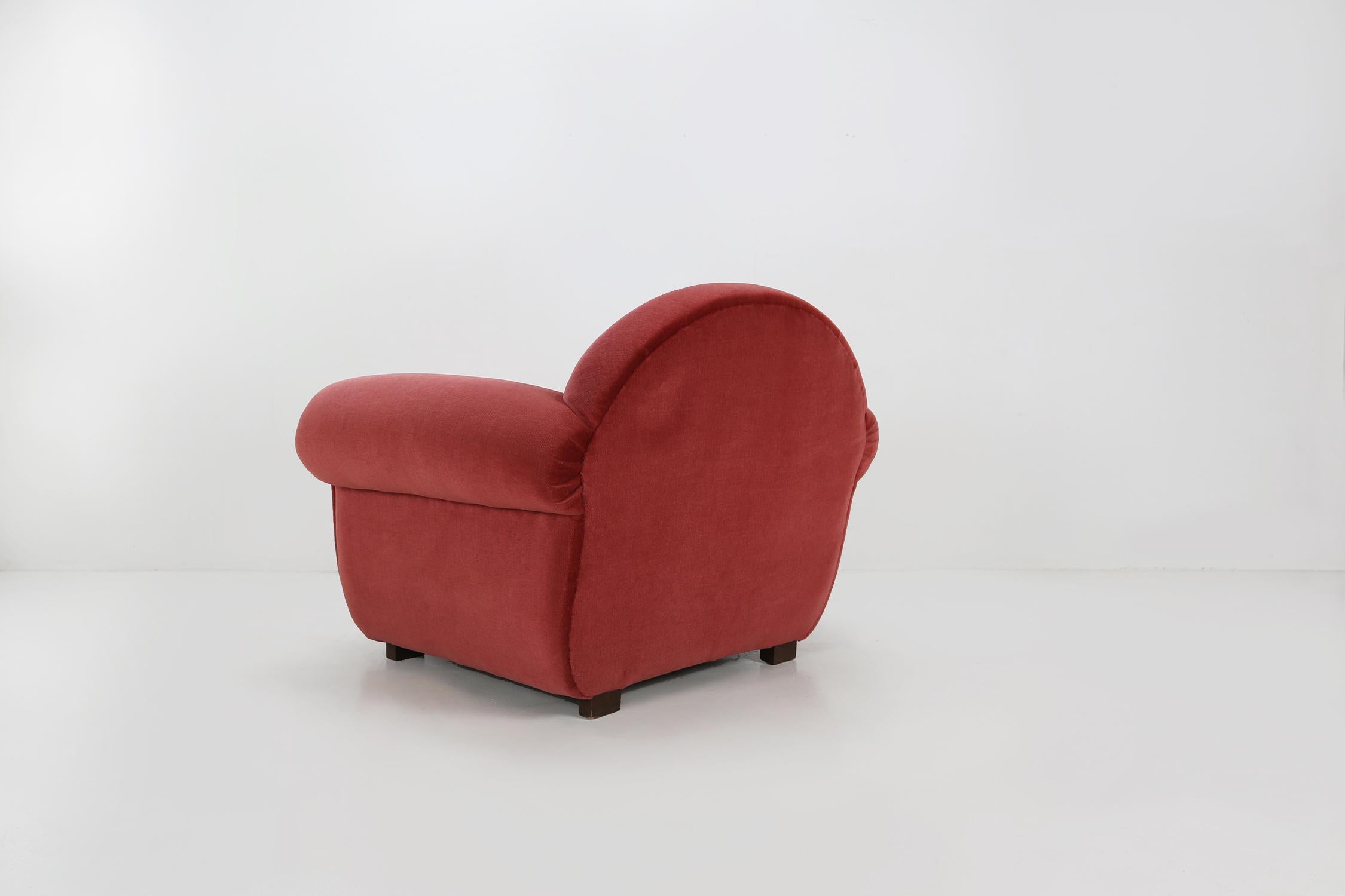 Art Deco armchairs in red upholstery, 1930 For Sale 5