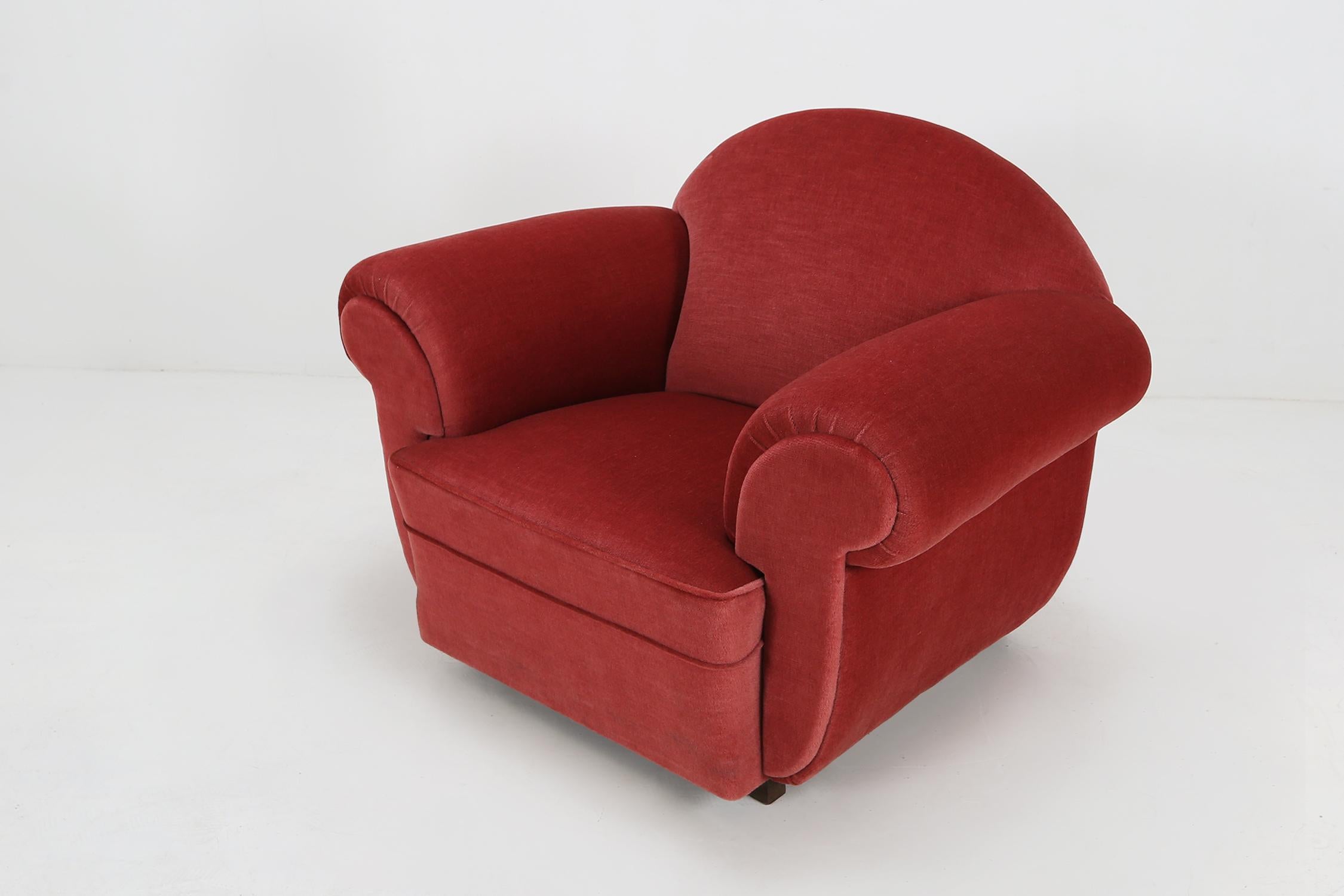 Art Deco armchairs in red upholstery, 1930 For Sale 7
