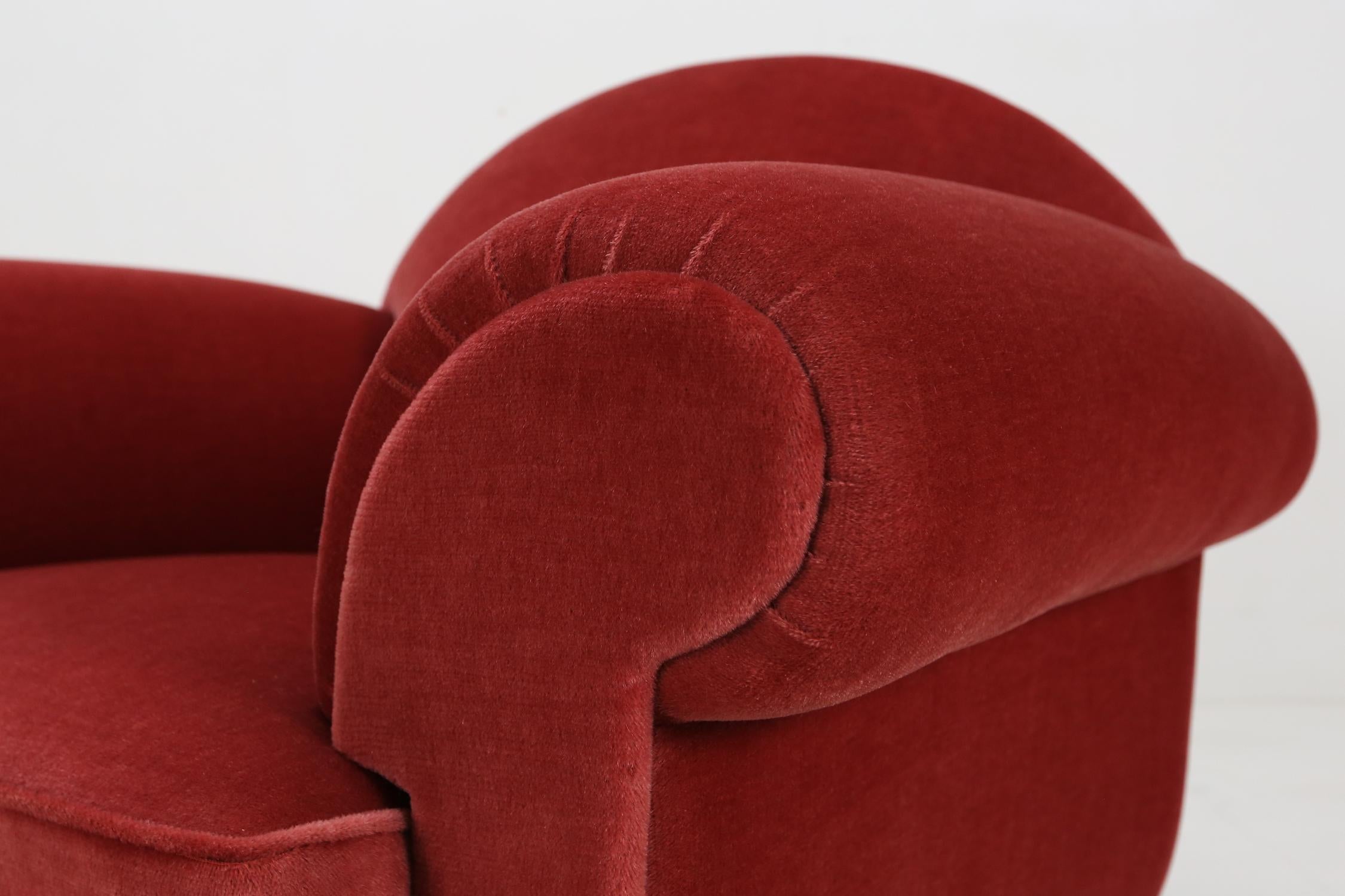Art Deco armchairs in red upholstery, 1930 For Sale 8