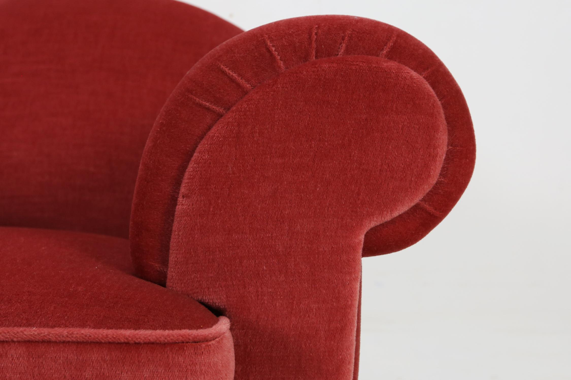 Art Deco armchairs in red upholstery, 1930 For Sale 9