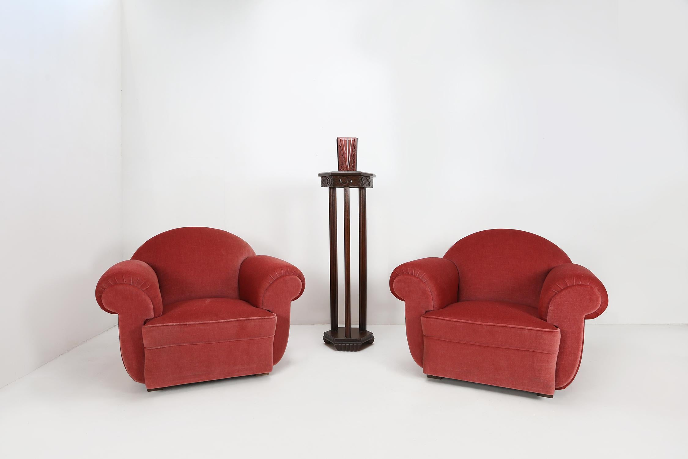Art Deco armchairs in red upholstery, 1930 For Sale 1