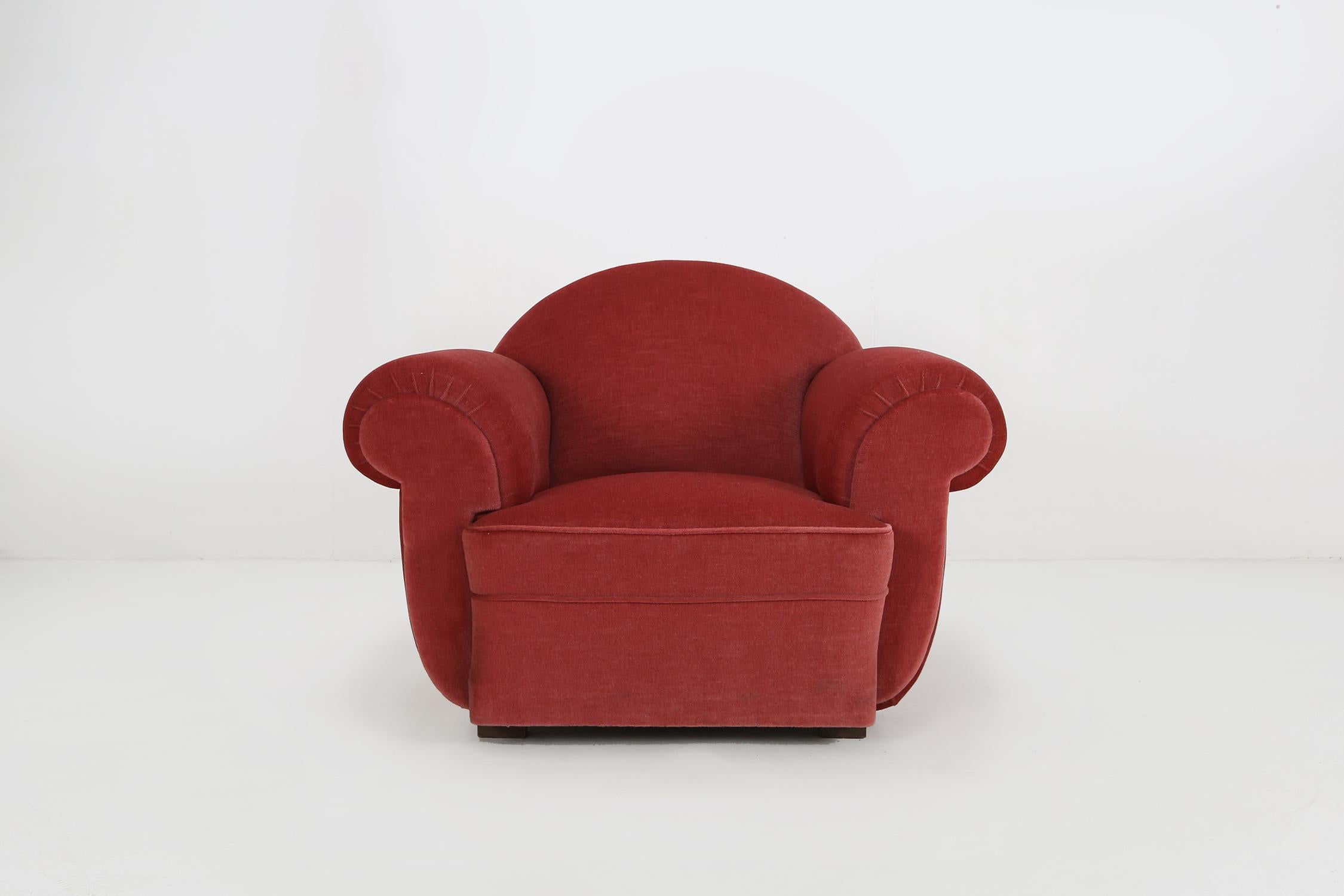 Sessel im Art-déco-Stil mit roter Polsterung, 1930 im Angebot 1