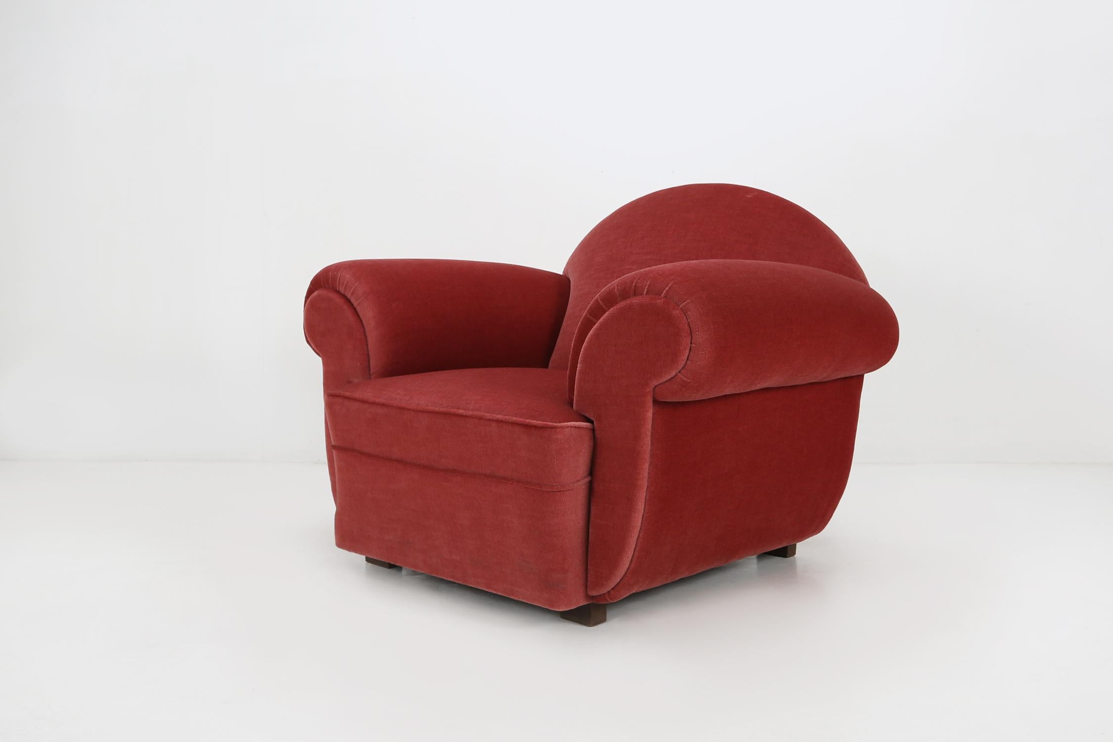 Art Deco armchairs in red upholstery, 1930 For Sale 3