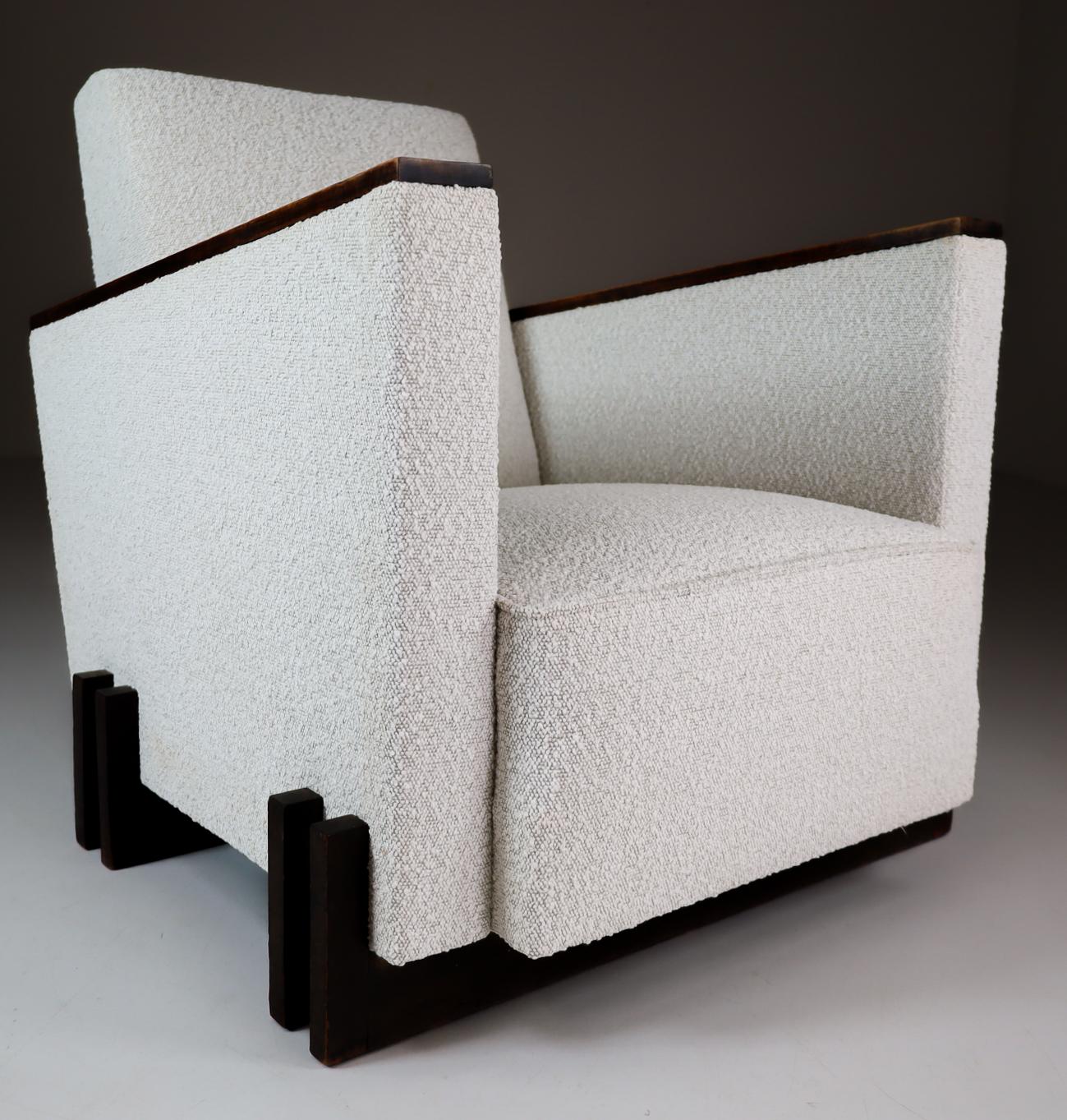 Mid-Century Modern Art-Deco Armchairs in Reupholstered in Boucle Wool Fabric, France, 1930s