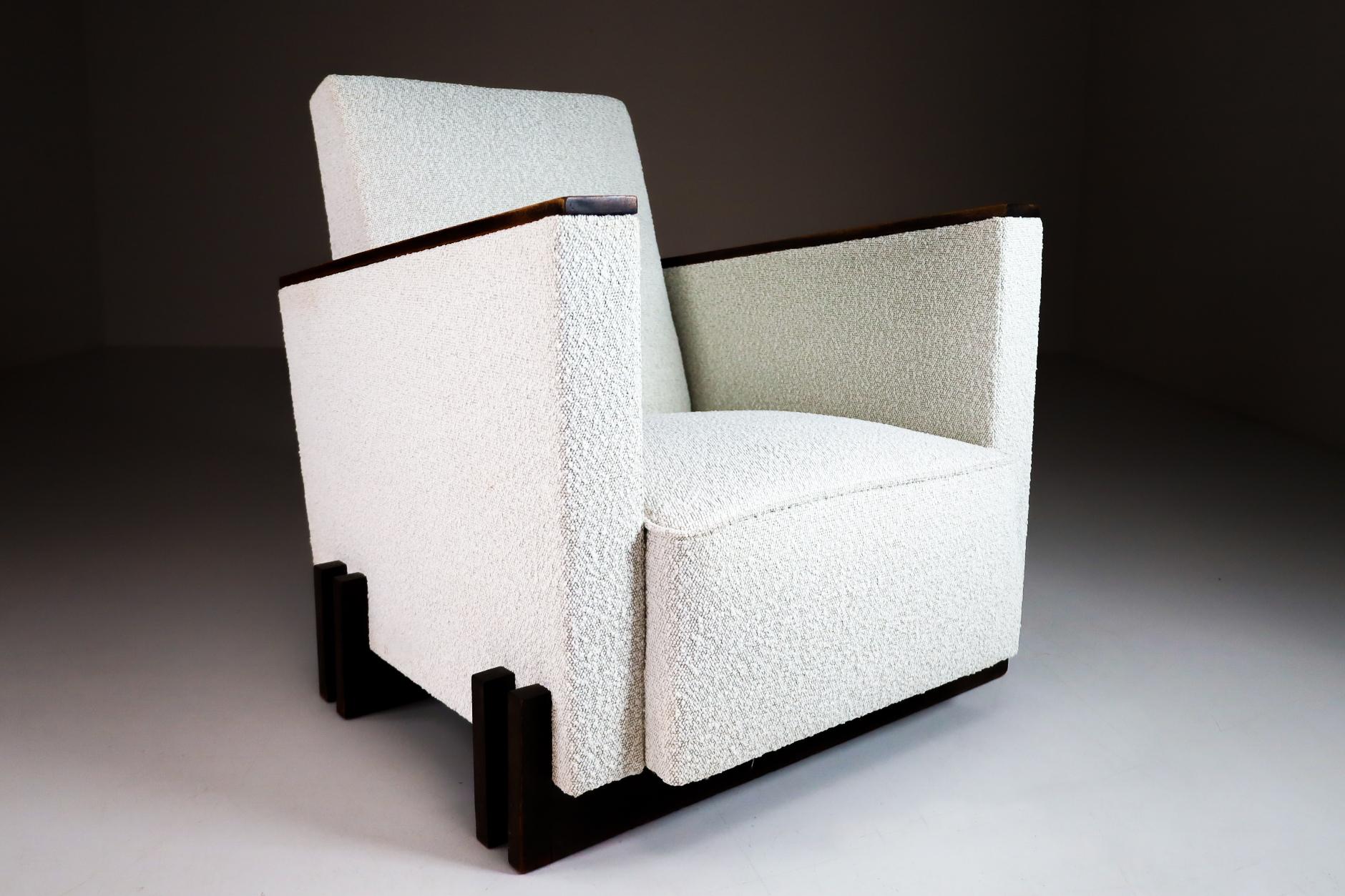 Art-Deco Armchairs in Reupholstered in Boucle Wool Fabric, France, 1930s In Good Condition In Almelo, NL