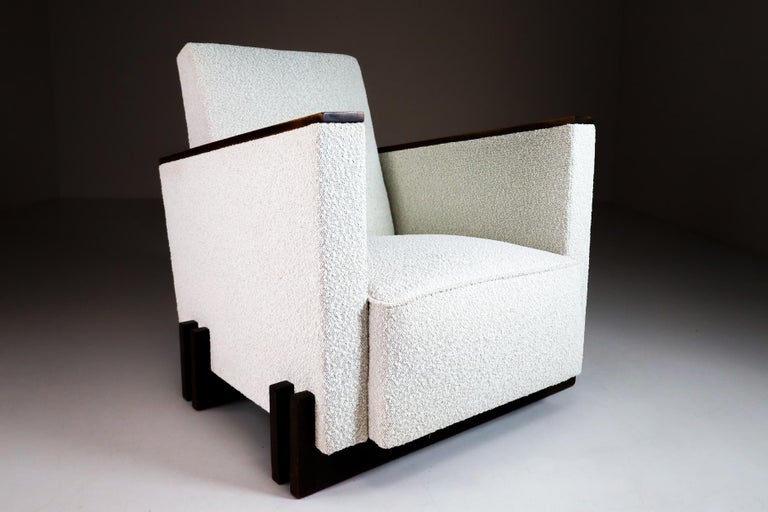 Art-Deco Armchairs in Reupholstered in Boucle Wool Fabric, France, 1930s In Good Condition For Sale In Almelo, NL