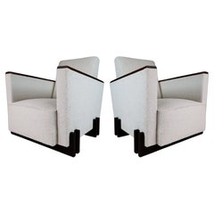 Art-Deco Armchairs in Reupholstered in Boucle Wool Fabric, France, 1930s