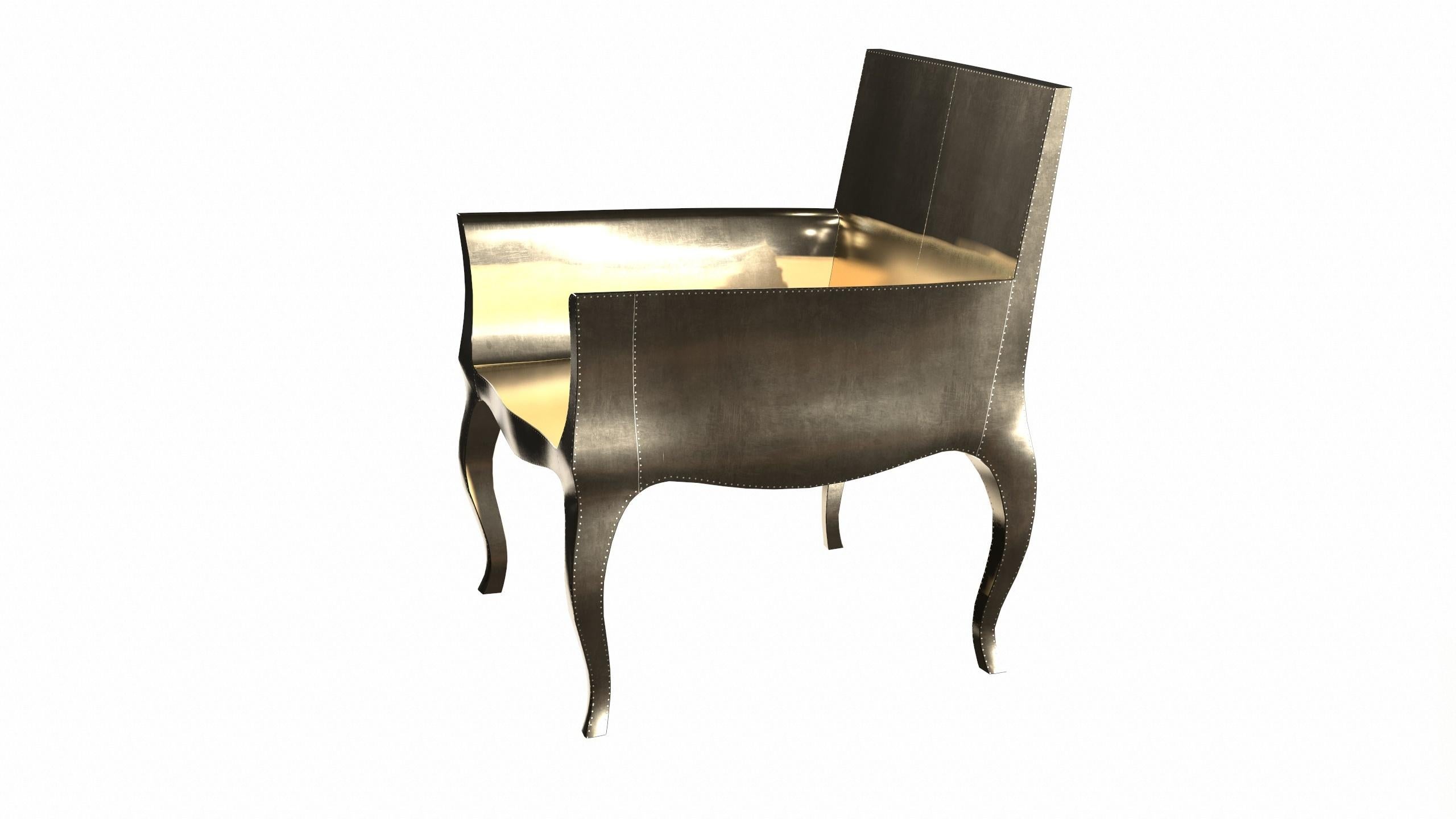 Hand-Carved Art Deco Armchairs in Smooth Brass by Paul Mathieu for S. Odegard For Sale