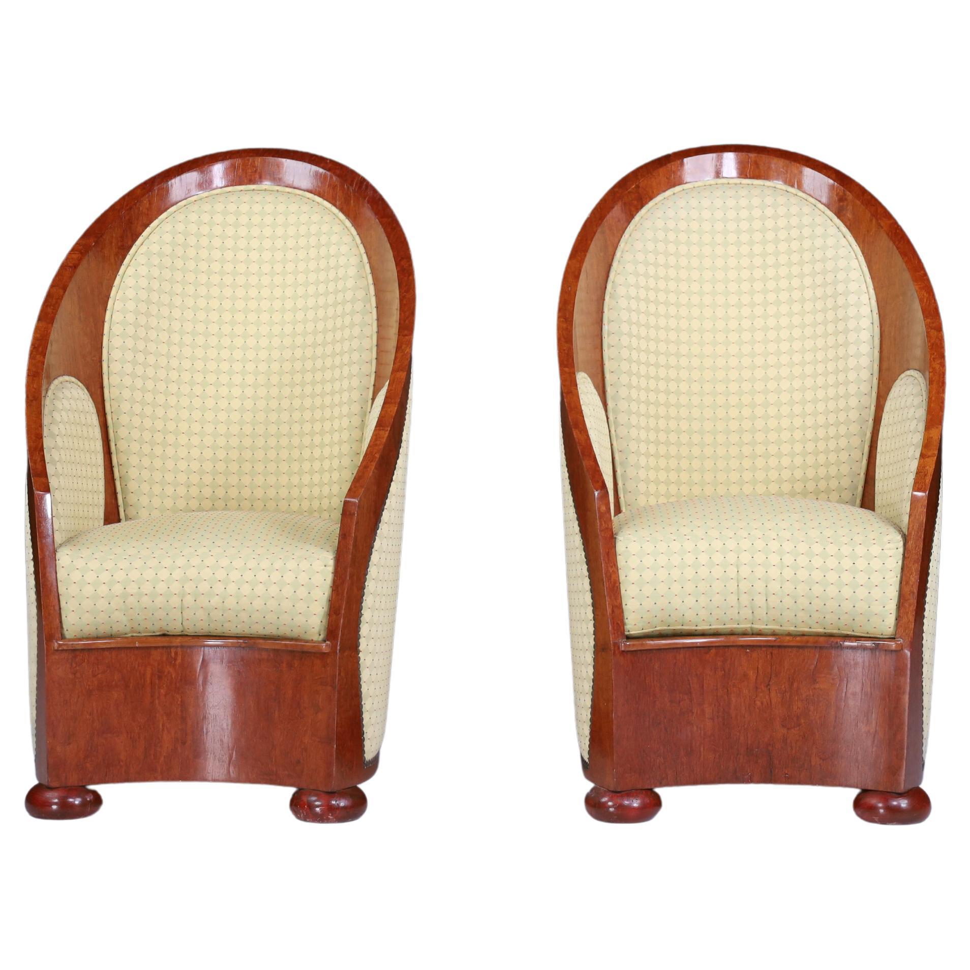 Art Deco Armchairs in Walnut and Original Upholstery, Italy, 1930s For Sale