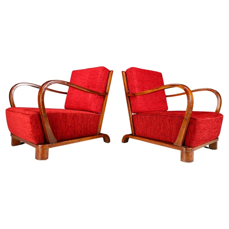 Fauteuils Art Déco en noyer et tissu rouge, Italie, années 1930 En ...