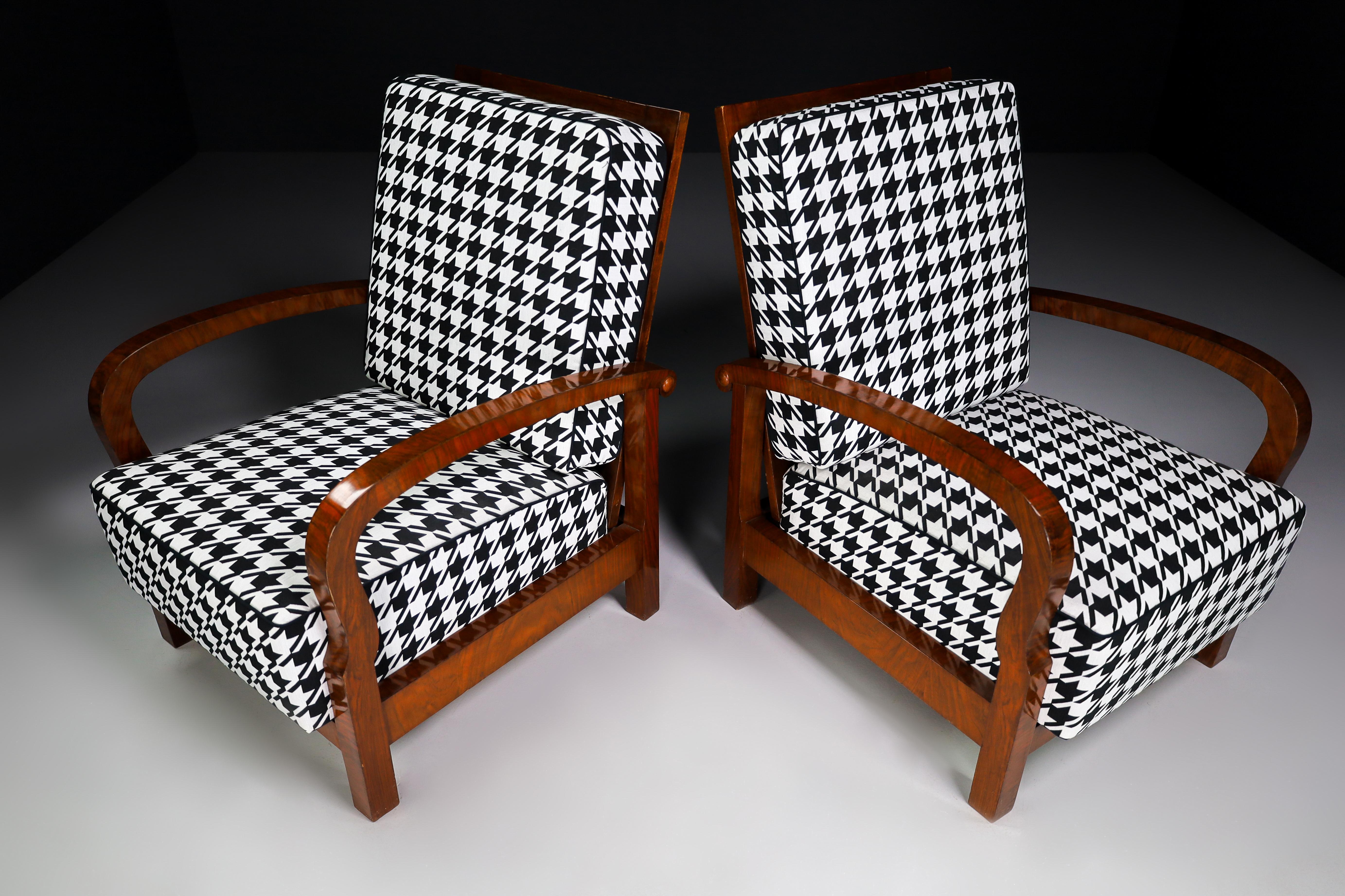 20th Century Art Deco Armchairs in Walnut and Reupholstered Fabric, Praque 1930s For Sale