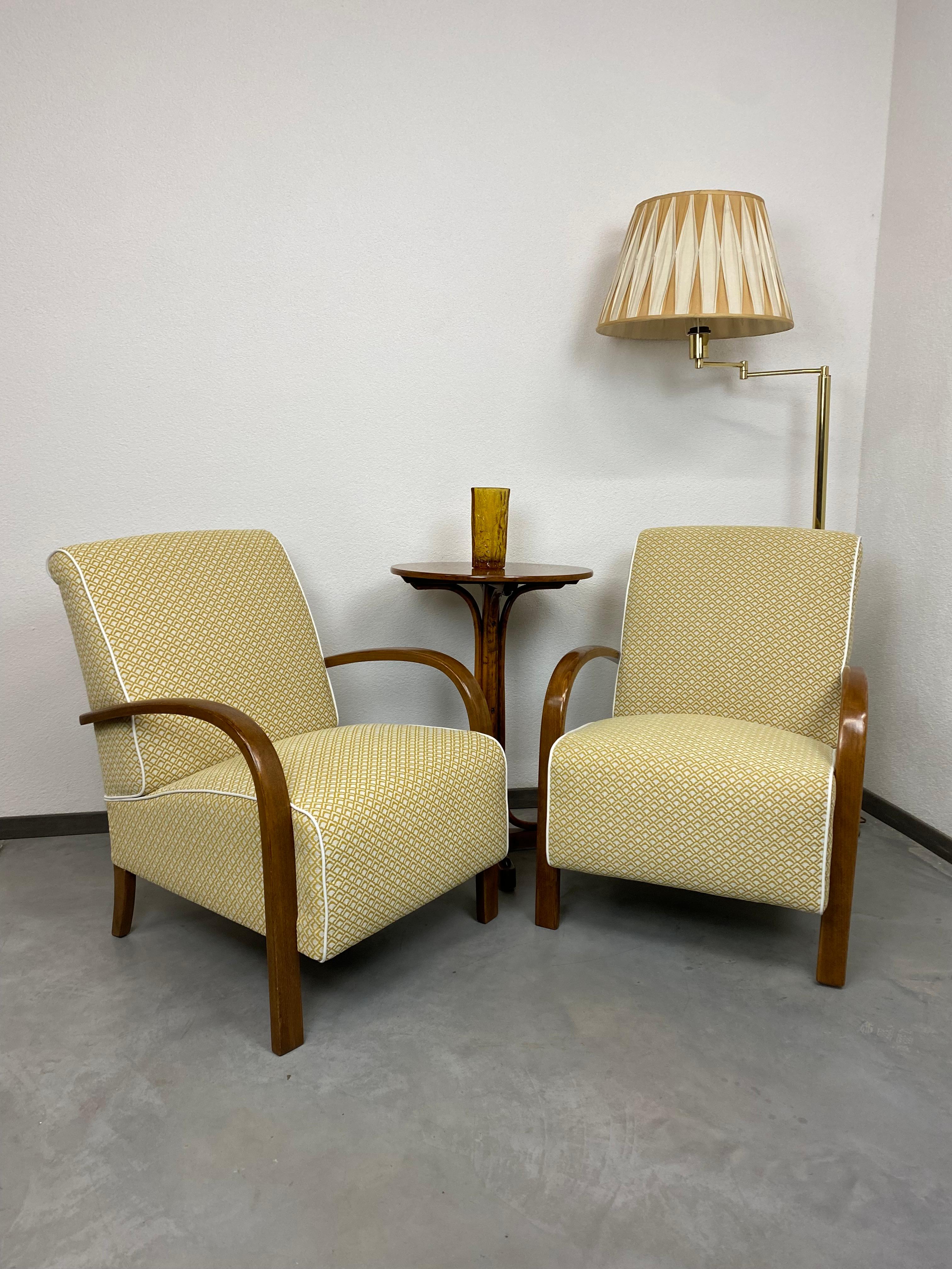 Art deco armchairs model H-213 by Jindrich Halabala professionally stained and repolished.