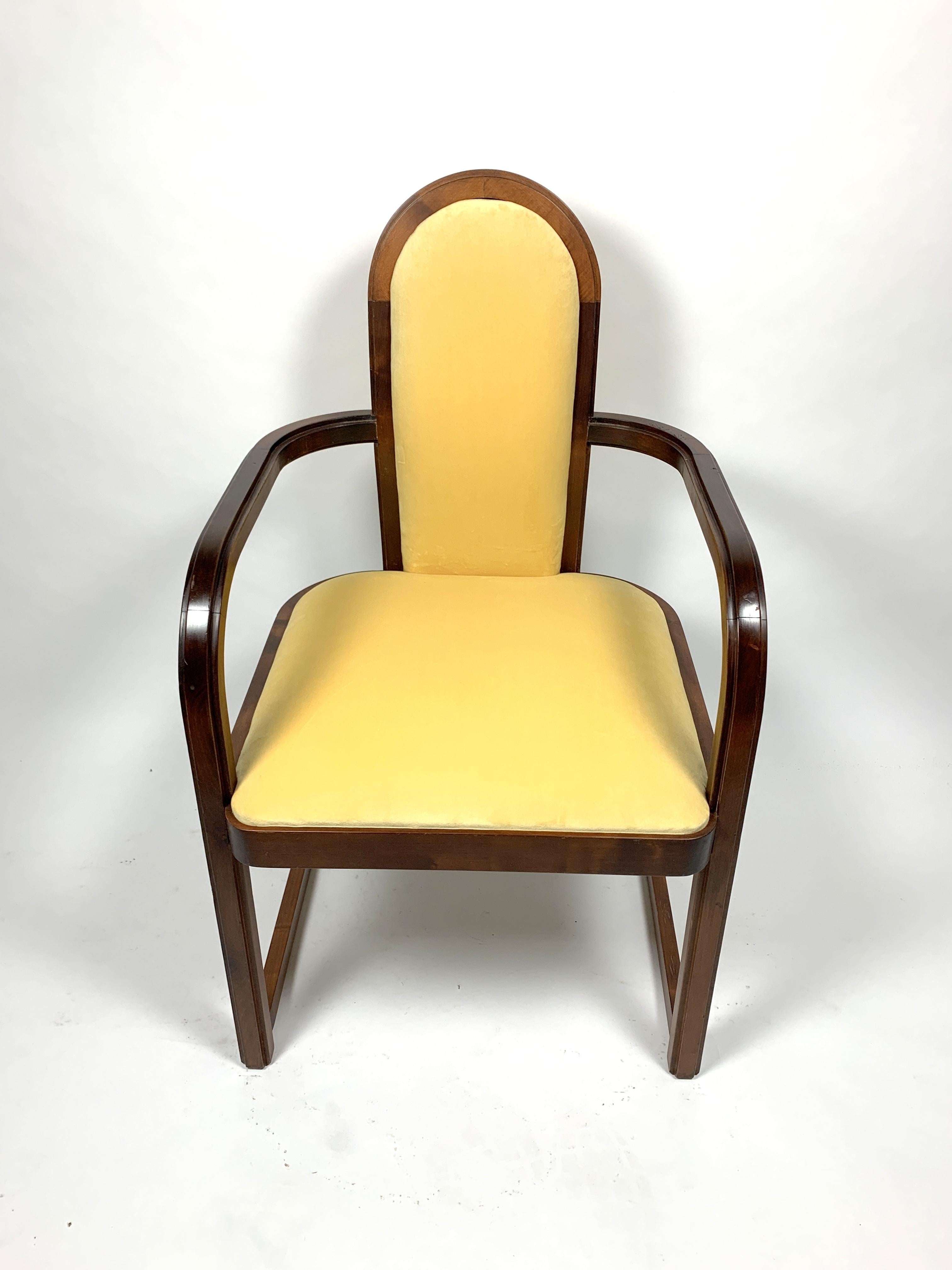 This set of 4 Art Deco armchairs were made in the 1930s, from beechwood, fully restored and reupholstered, the set is in great condition.
    