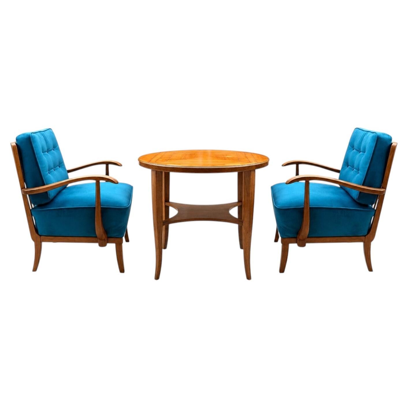 Art Deco Armchairs & Side Table Set by Gyula Kaesz, 1930s Hungary For Sale