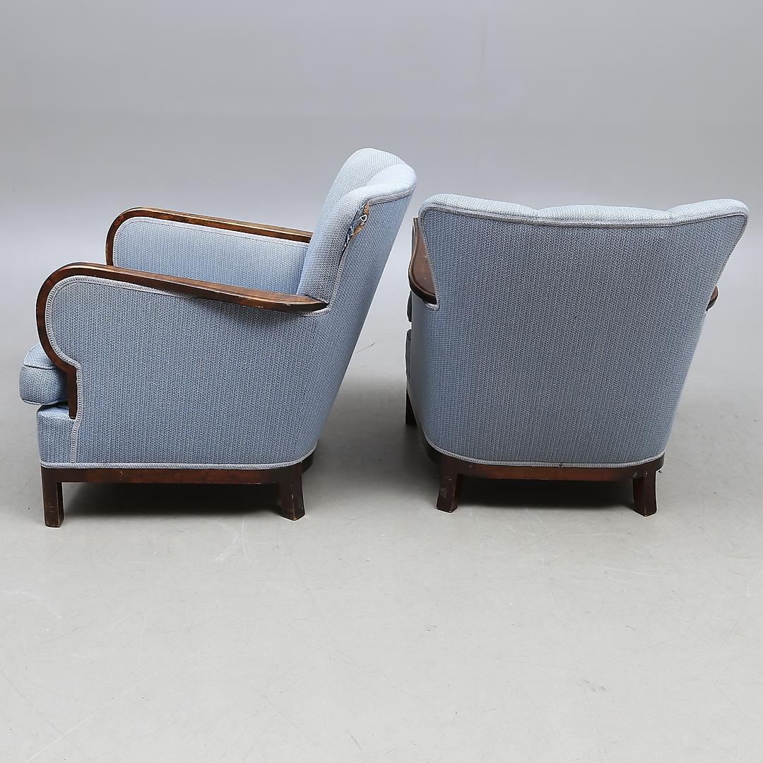 Art Deco Armchairs Swedish Fluted Back Bentwood Arms Early 20th Century Blue (Art déco)