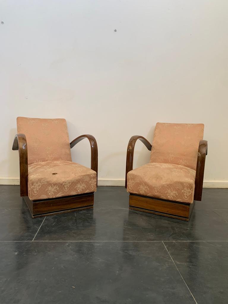 Mid-20th Century Art Deco Armchairs with Arched Armrest, 1930s, Set of 2 For Sale