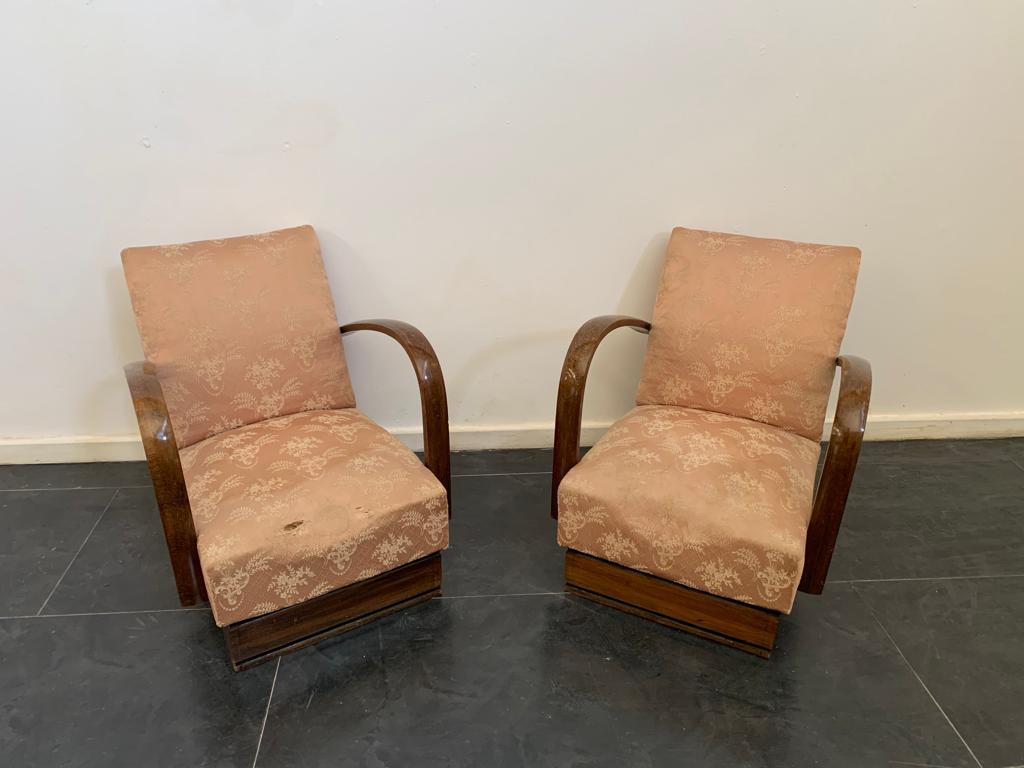 Beech Art Deco Armchairs with Arched Armrest, 1930s, Set of 2 For Sale
