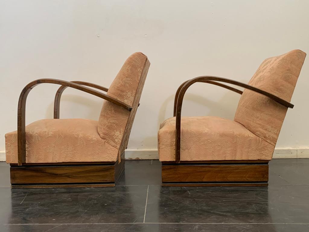 Hêtre Fauteuils Art Déco avec accoudoirs arqués, années 1930, lot de 2 en vente