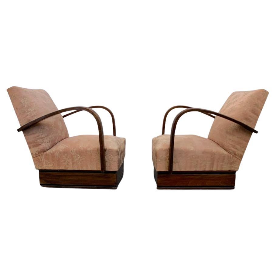 Art Deco Armchairs with Arched Armrest, 1930s, Set of 2 For Sale