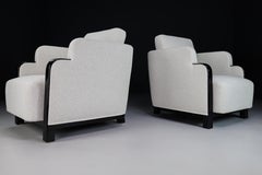 Art Deco Armchairs with Black Wood & Reupholstered in Bouclé Fabric France '30s
