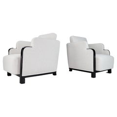 Art Deco Armchairs with Black Wood & Reupholstered in Bouclé Fabric France '30s