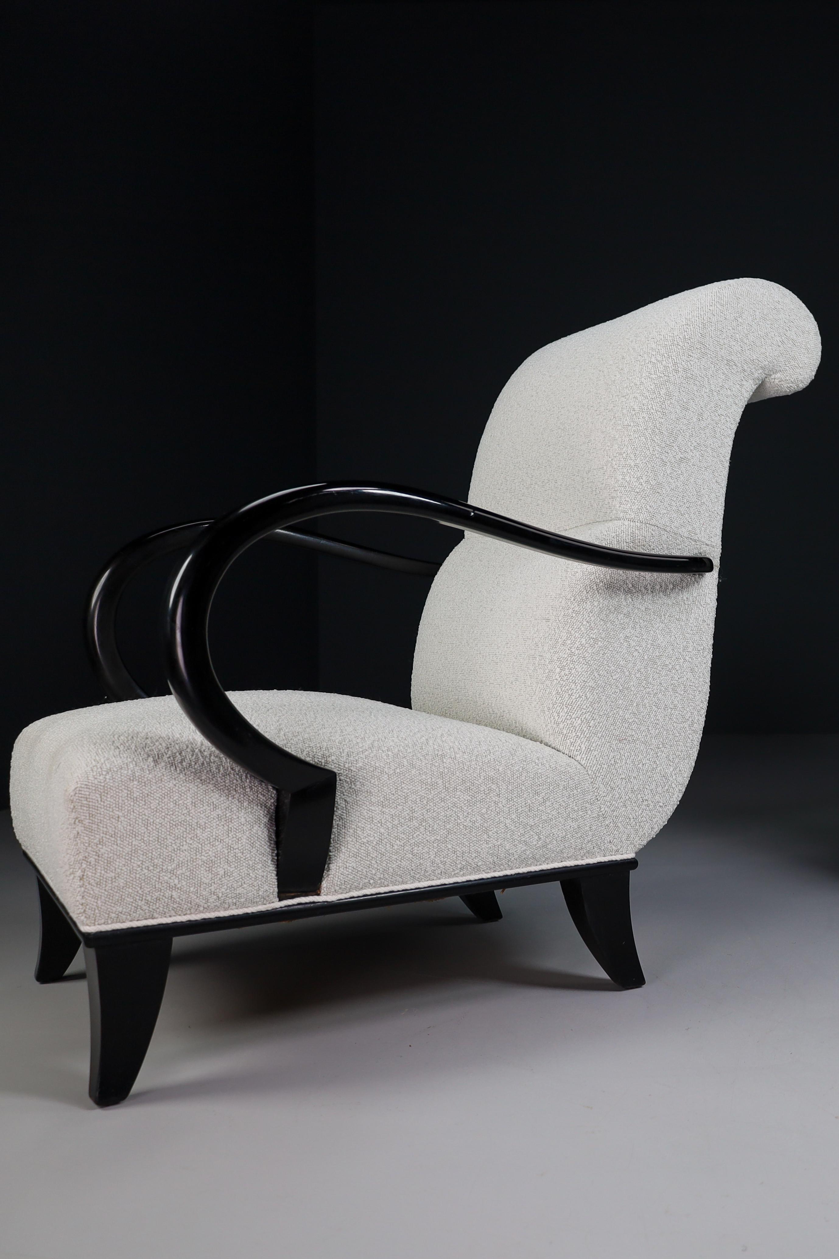 Art-Deco Armchairs with Black Wood & Reupholstered in Bouclé Fabric, Vienna 20s 5