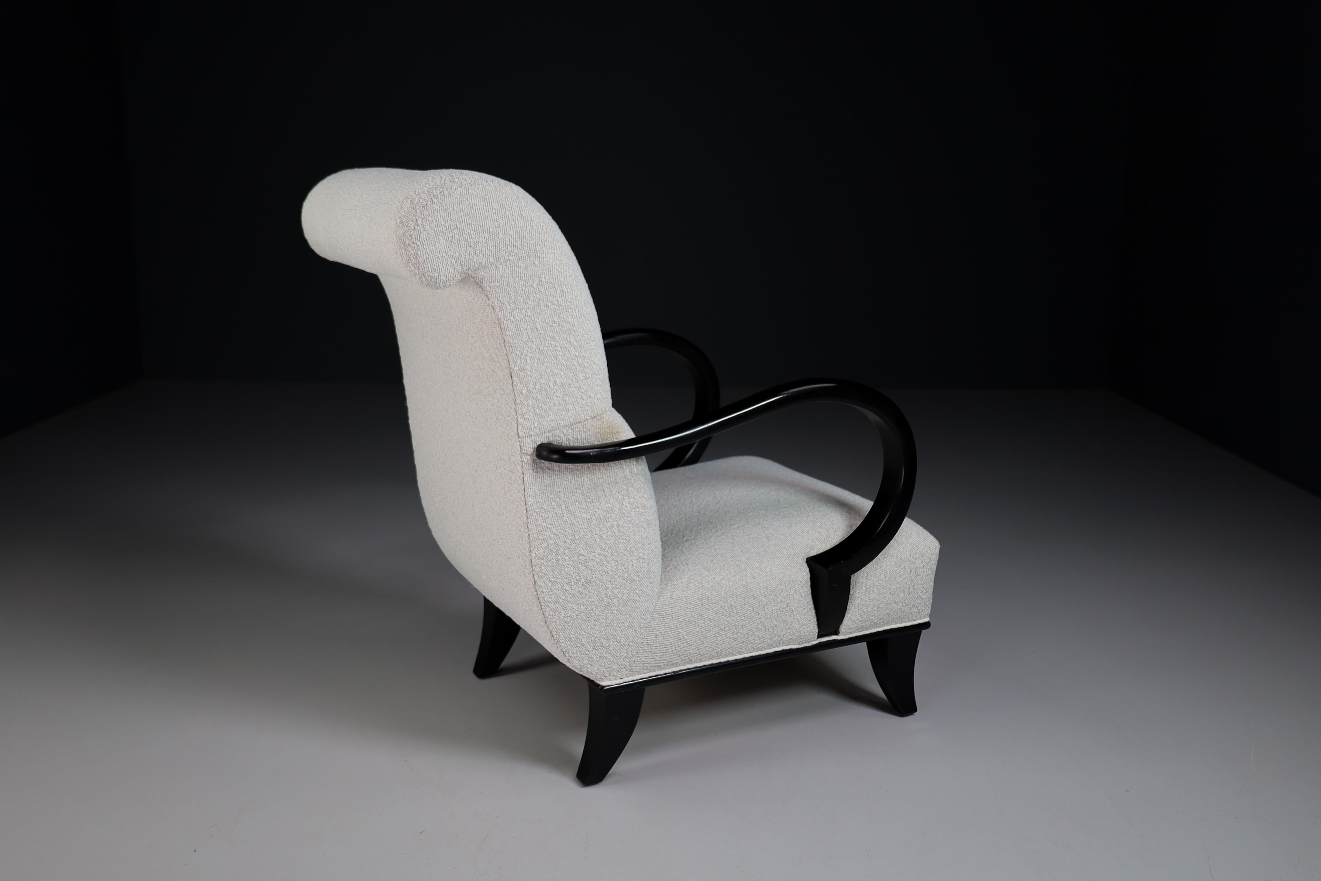Art-Deco Armchairs with Black Wood & Reupholstered in Bouclé Fabric, Vienna 20s 6