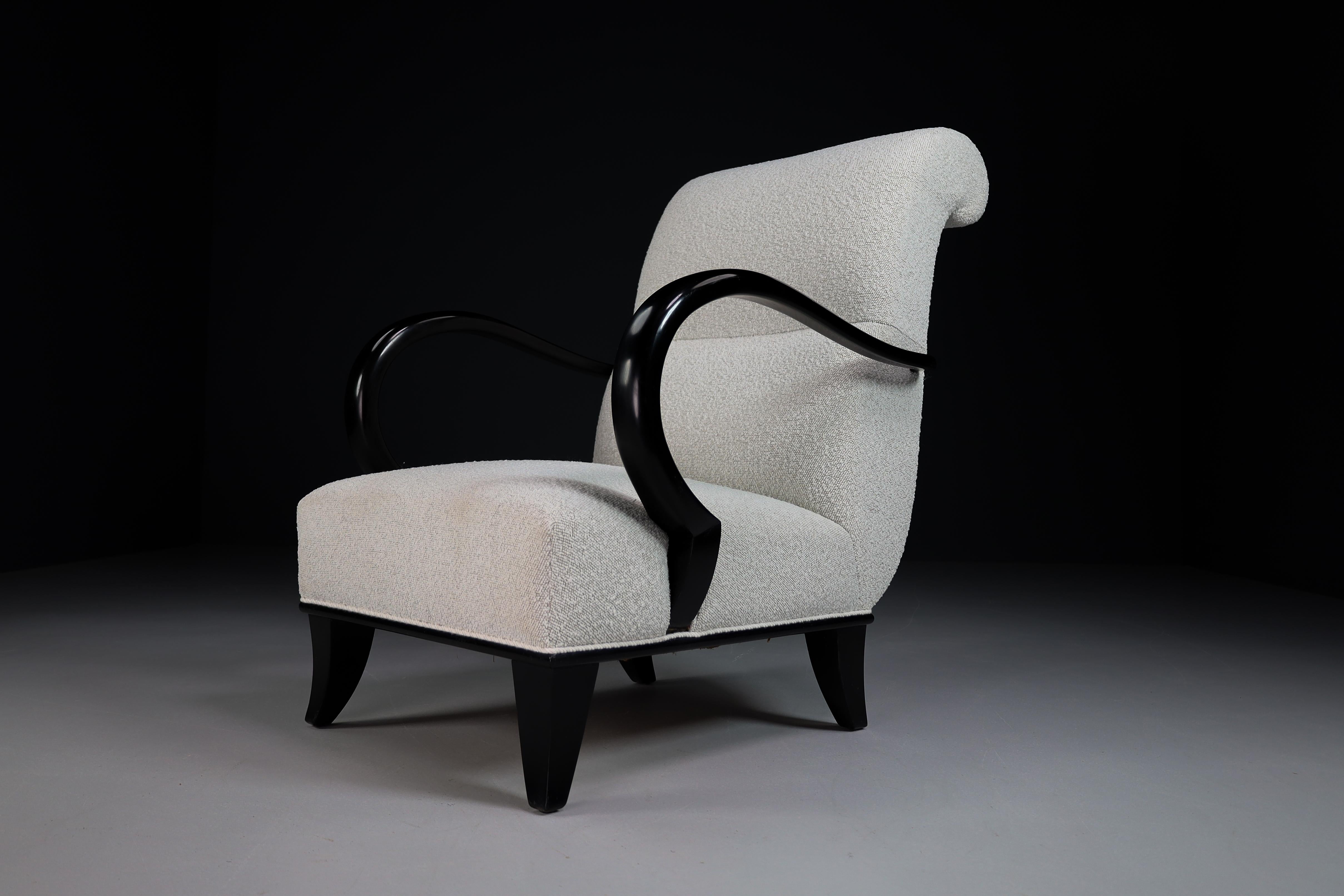 Art-Deco Armchairs with Black Wood & Reupholstered in Bouclé Fabric, Vienna 20s 9