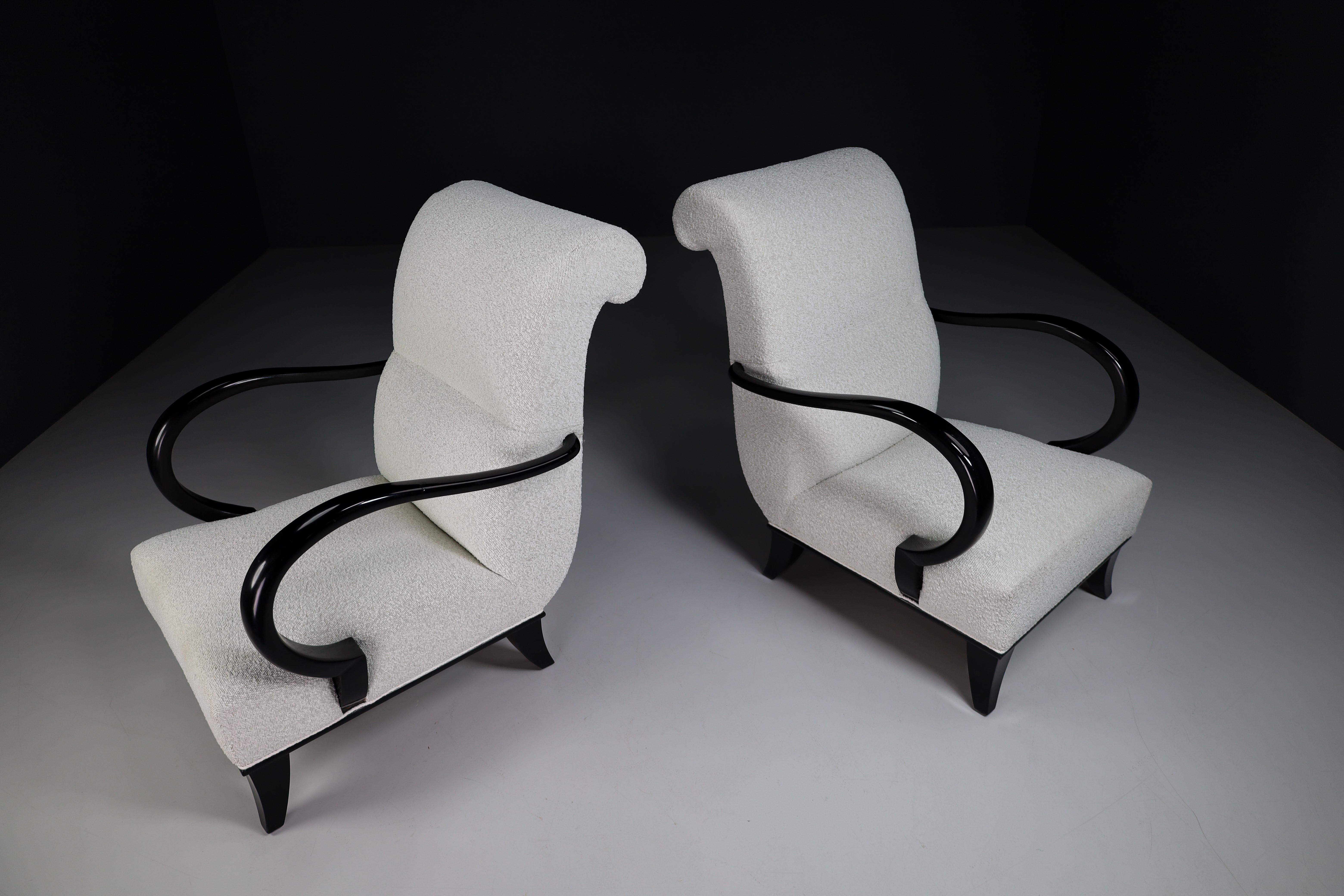 20th Century Art-Deco Armchairs with Black Wood & Reupholstered in Bouclé Fabric, Vienna 20s