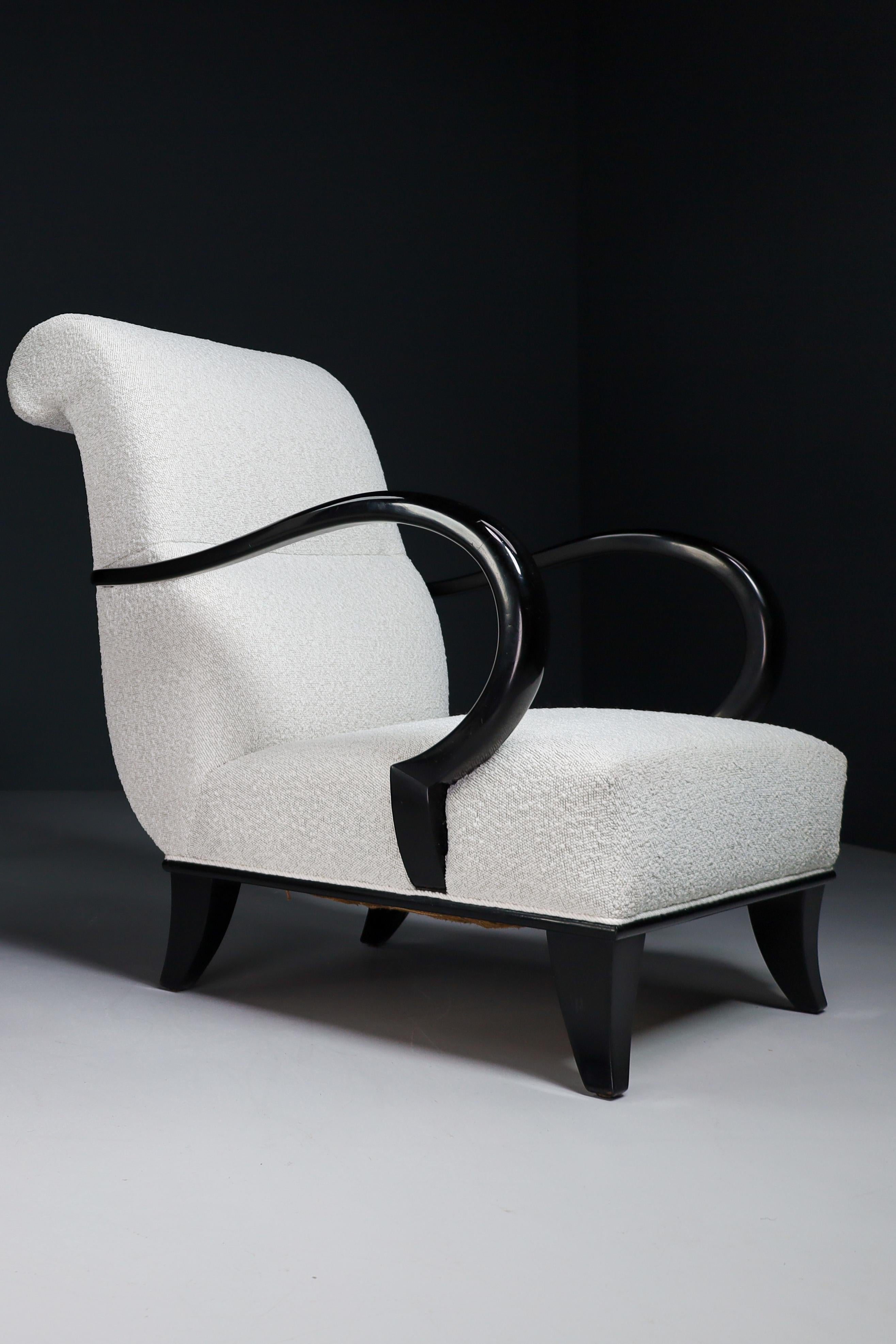 Art-Deco Armchairs with Black Wood & Reupholstered in Bouclé Fabric, Vienna 20s 1