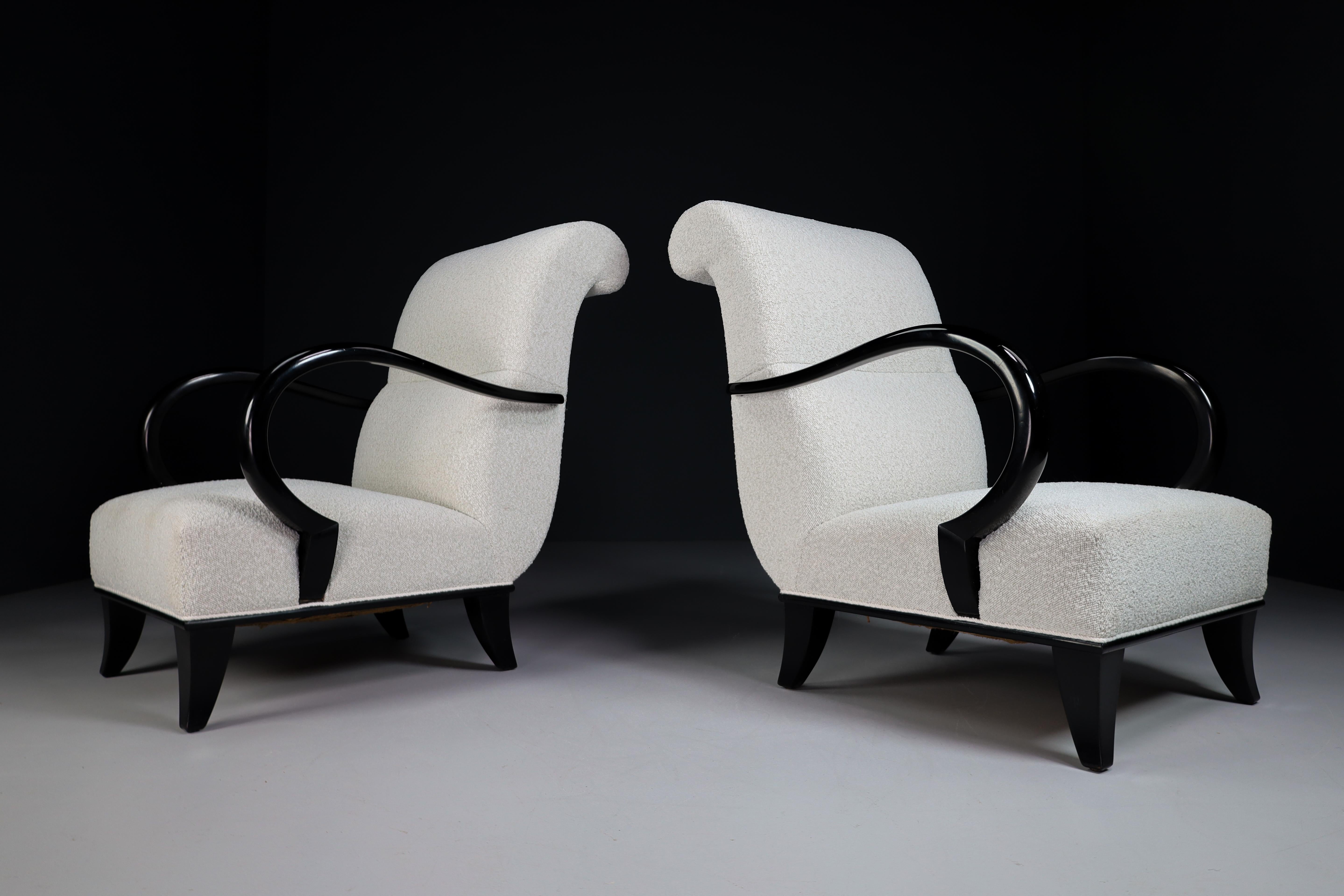 Art-Deco Armchairs with Black Wood & Reupholstered in Bouclé Fabric, Vienna 20s 2