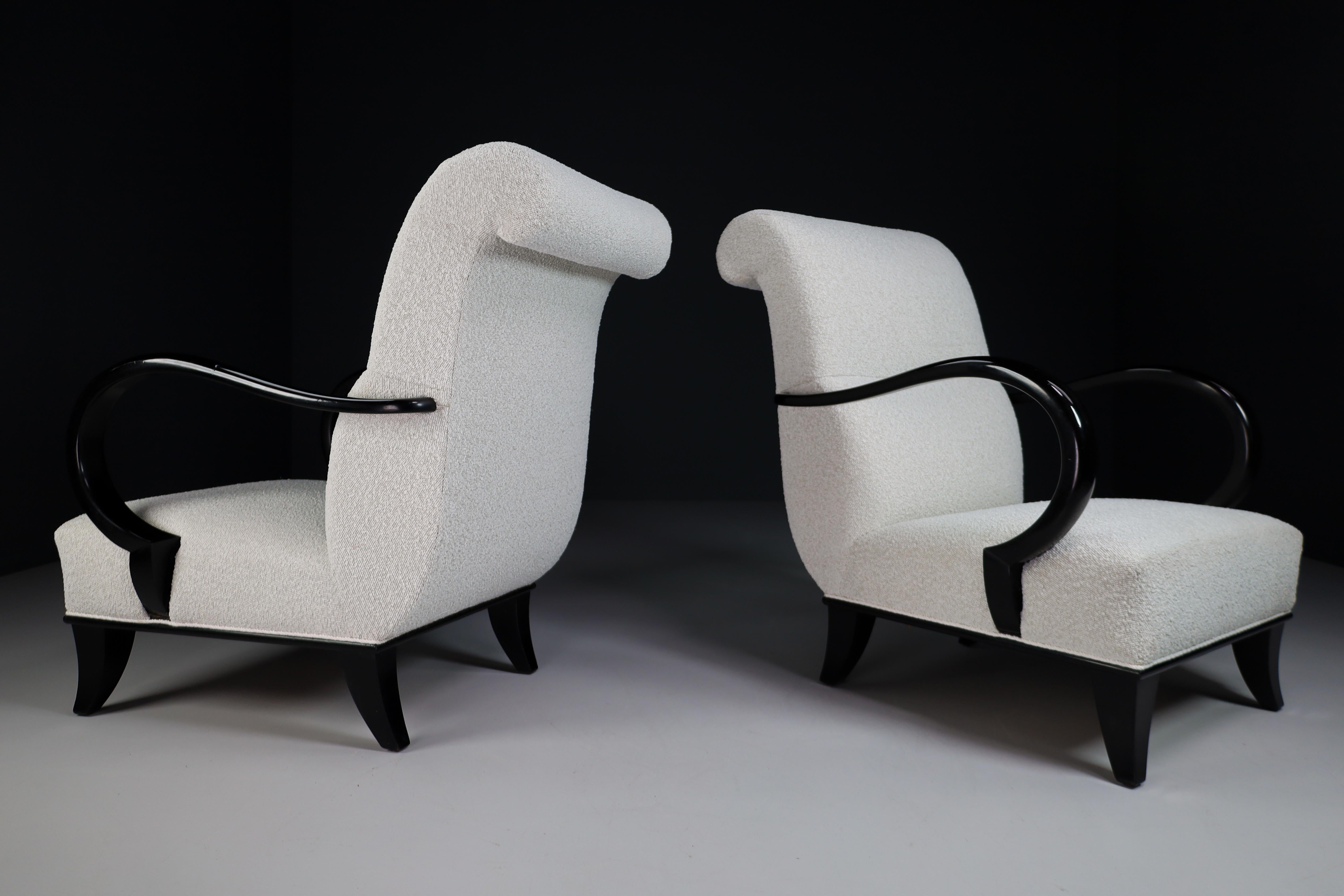 Art-Deco Armchairs with Black Wood & Reupholstered in Bouclé Fabric, Vienna 20s 3