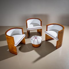 Art Deco Armchairs with Pouf, probably Italy
