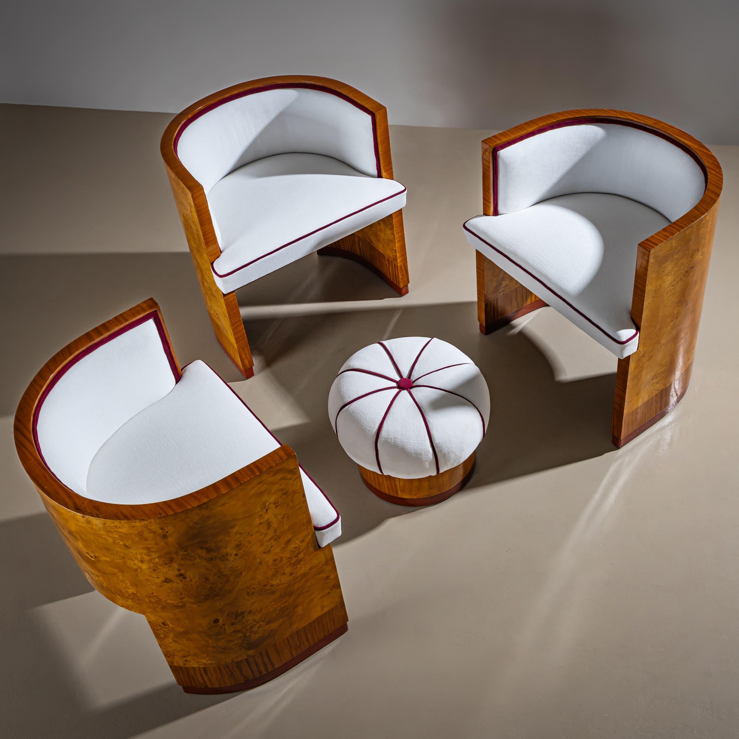 Art Deco Armchairs with Pouf, probably Italy In Good Condition For Sale In New York, NY
