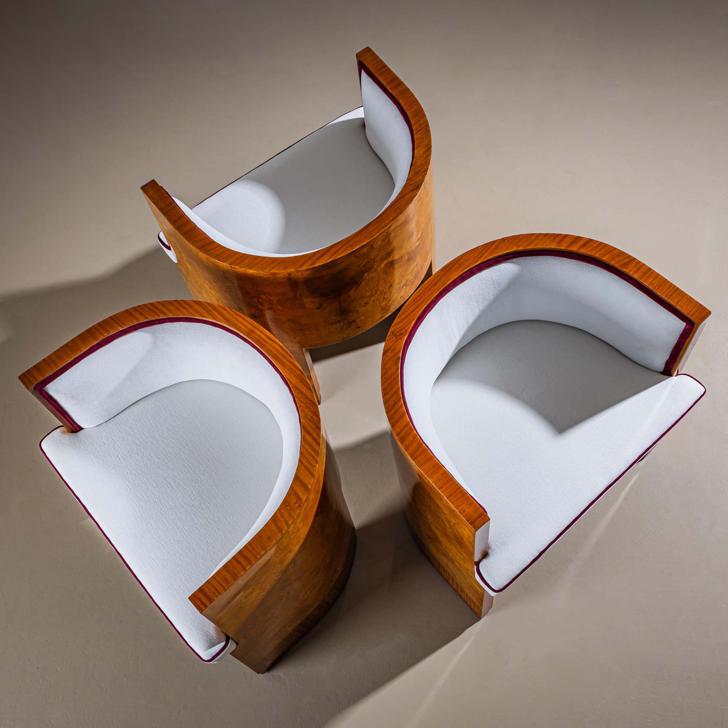 20th Century Art Deco Armchairs with Pouf, probably Italy For Sale