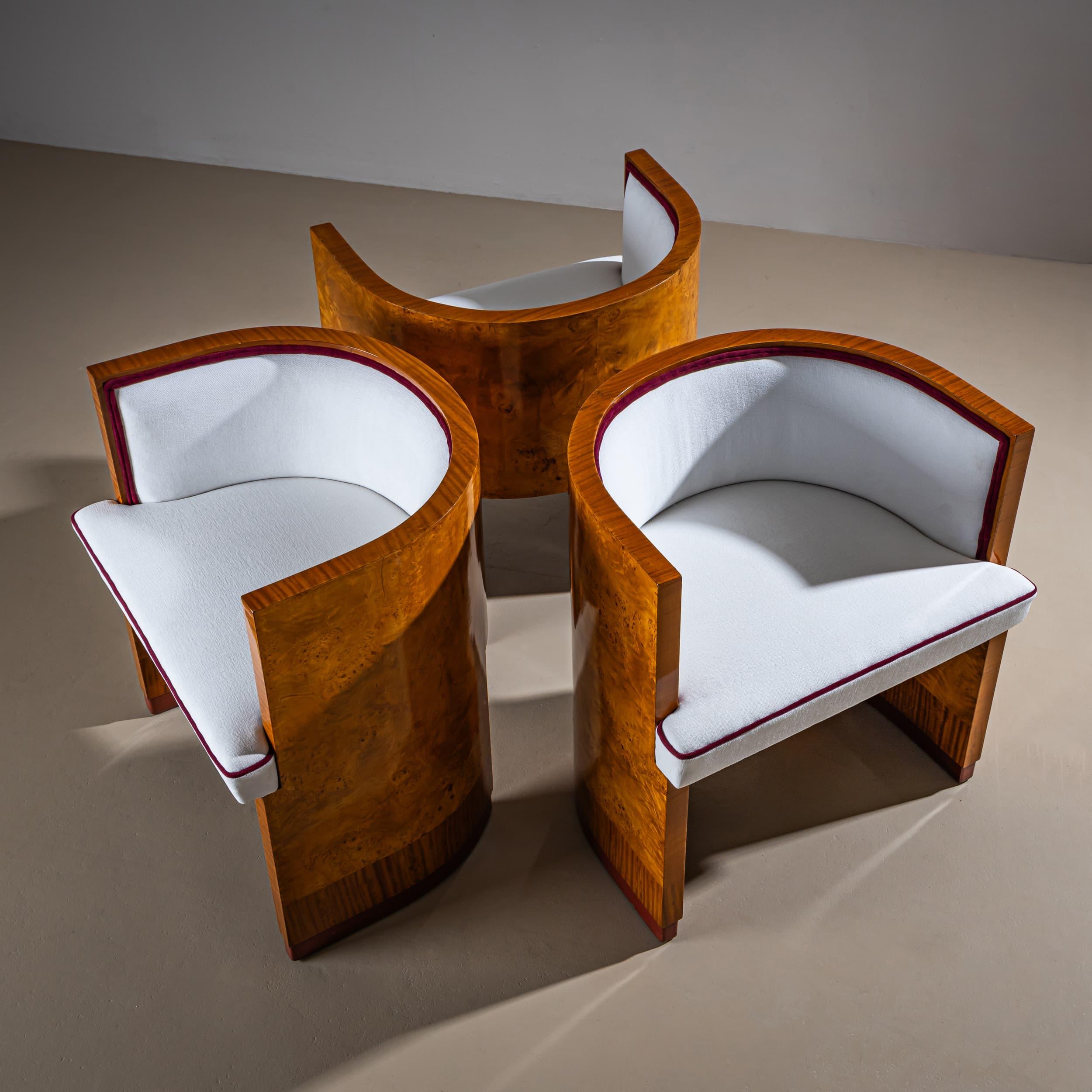 Fabric Art Deco Armchairs with Pouf, probably Italy For Sale