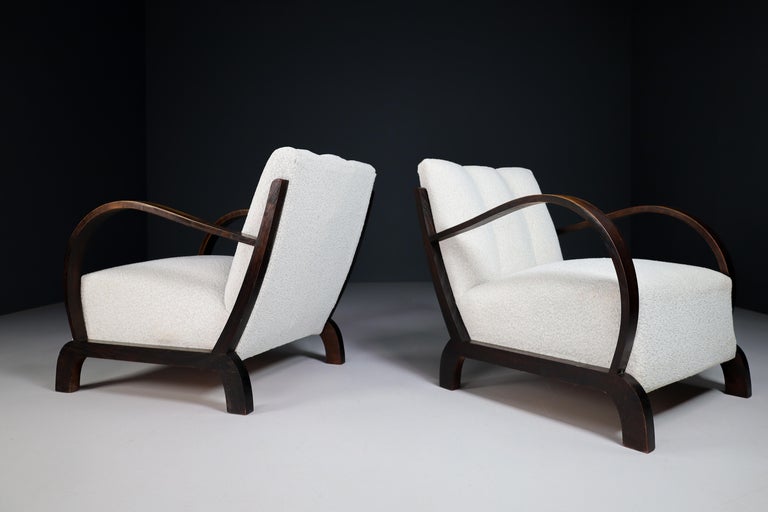 Art Deco Art-Deco Armchairs with Wood & Reupholstered in Bouclé Fabric, Vienna, 1930s For Sale