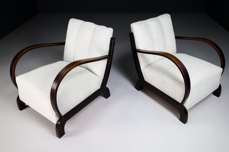 Bentwood Art-Deco Armchairs with Wood & Reupholstered in Bouclé Fabric, Vienna, 1930s For Sale