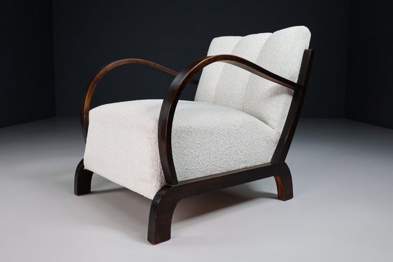 Art-Deco Armchairs with Wood & Reupholstered in Bouclé Fabric, Vienna, 1930s For Sale 1