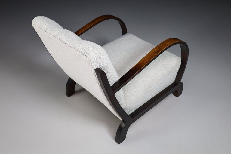 Art-Deco Armchairs with Wood & Reupholstered in Bouclé Fabric, Vienna, 1930s For Sale 2