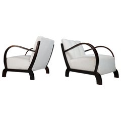 Art-Deco Armchairs with Wood 
Reupholstered in Bouclé Fabric, Vienna, 1930s