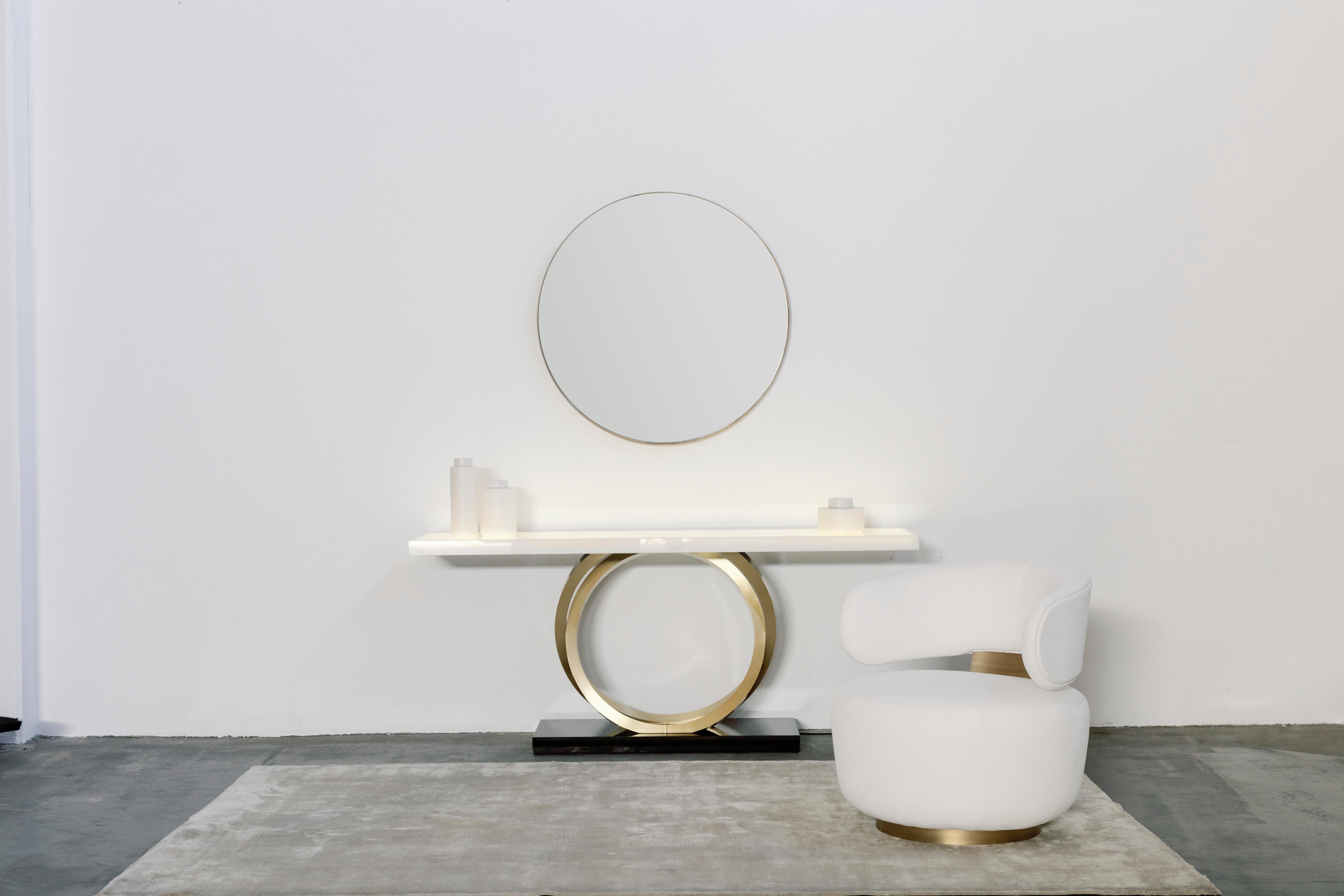 Art Deco Armilar Console Table, Calacatta Strong Veins Marble, Brass, Greenapple For Sale 11